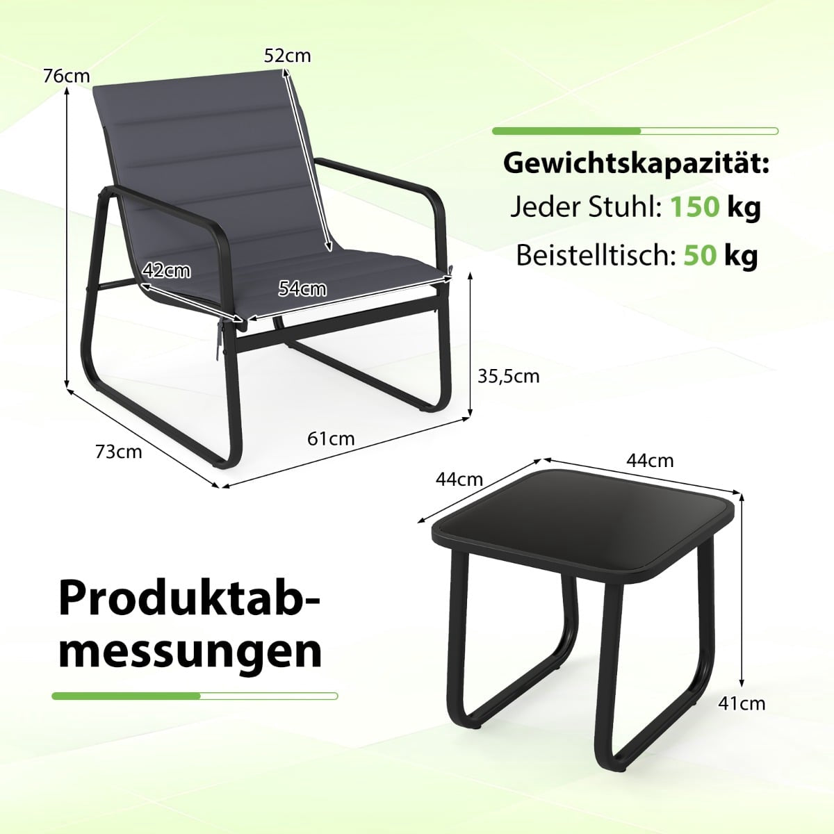 3-Piece Outdoor Bistro Set with Cushions, Grey