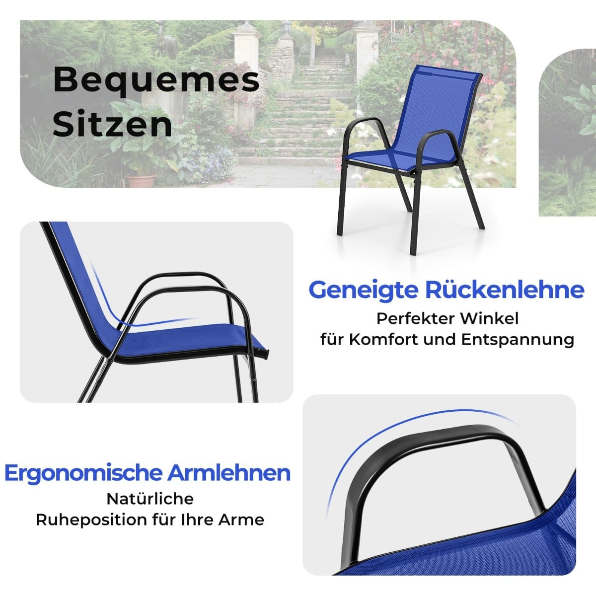 3-Piece Outdoor Bistro Set with Stackable Chairs, Blue