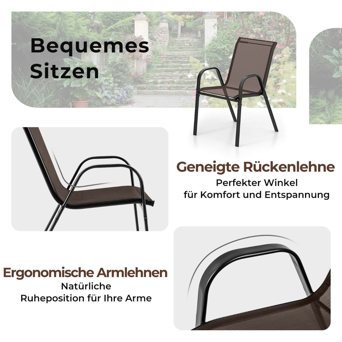 3-Piece Outdoor Bistro Set with Table & Stackable Chairs