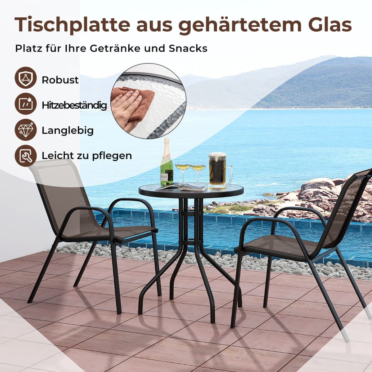 3-Piece Outdoor Bistro Set with Table & Stackable Chairs