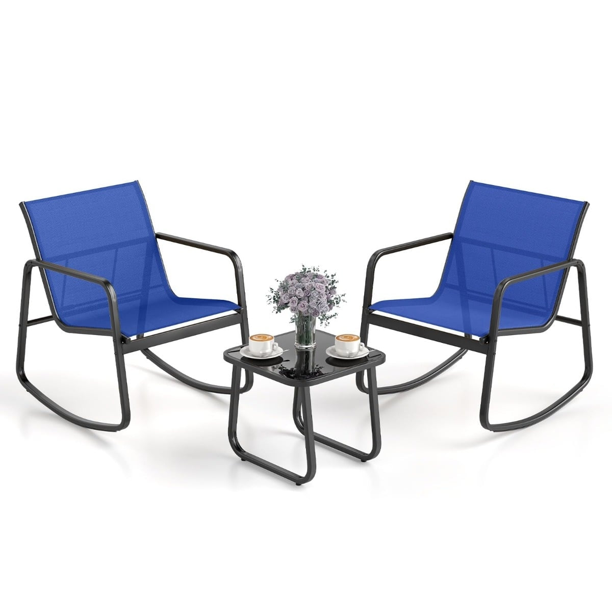 3-Piece Outdoor Rocking Furniture Set with Table, Blue