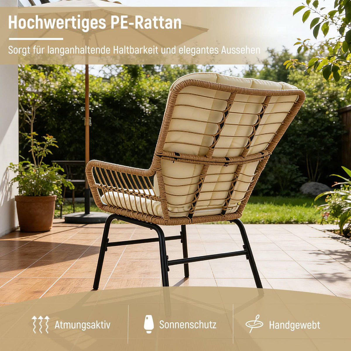 3-Piece PE Rattan Patio Set with Cushions, Beige