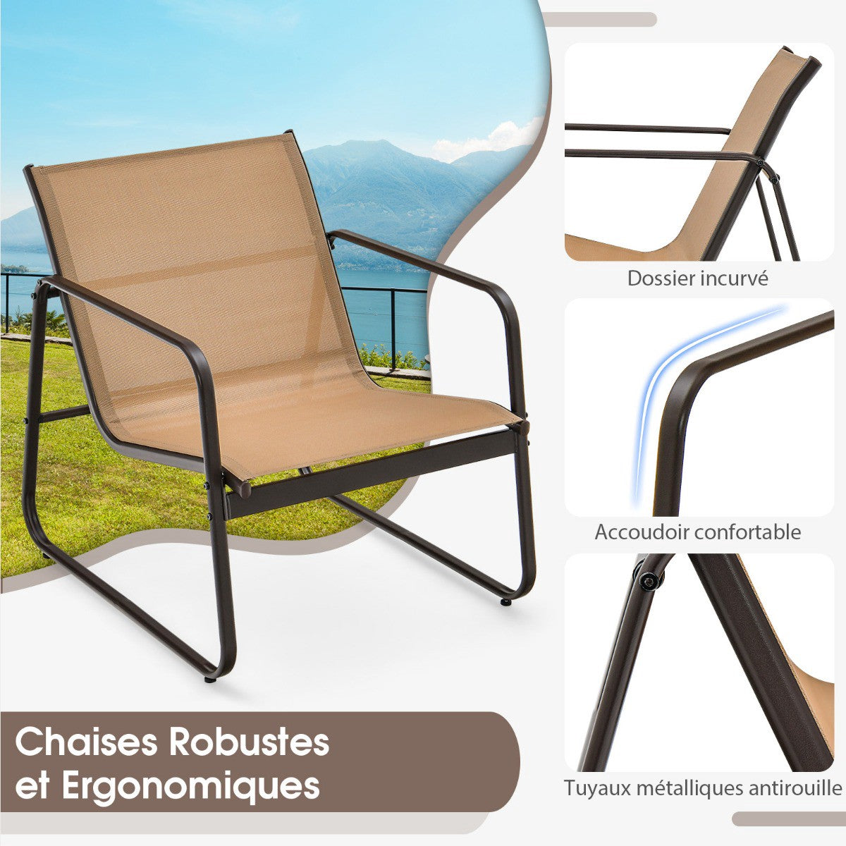 3-Piece Patio Furniture Set – Textilene, Glass Table