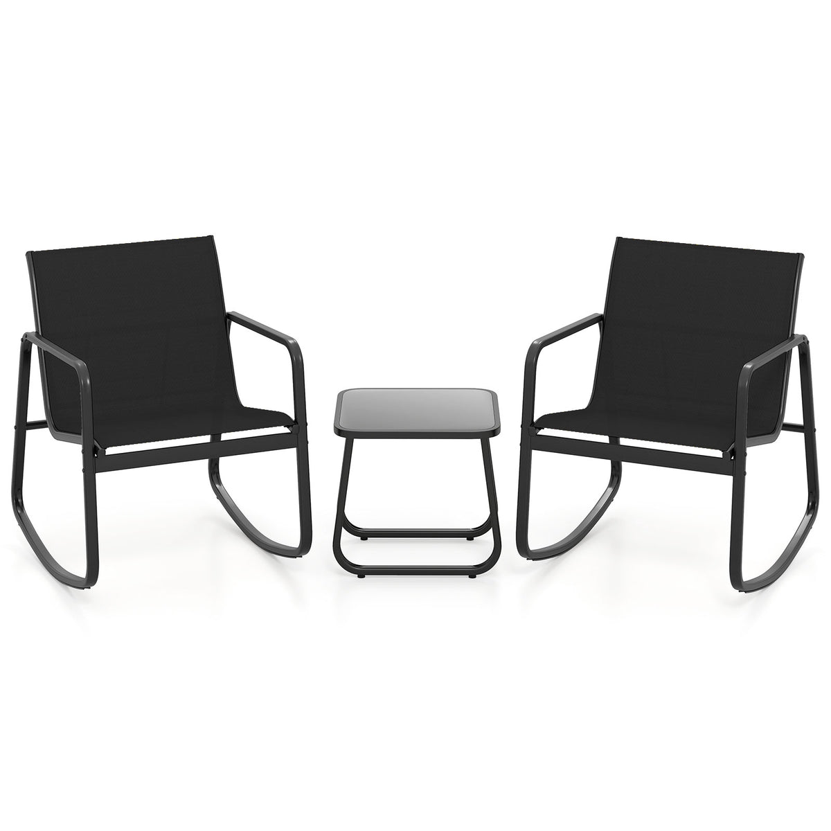 3-Piece Patio Rocking Chair Set With Glass Table