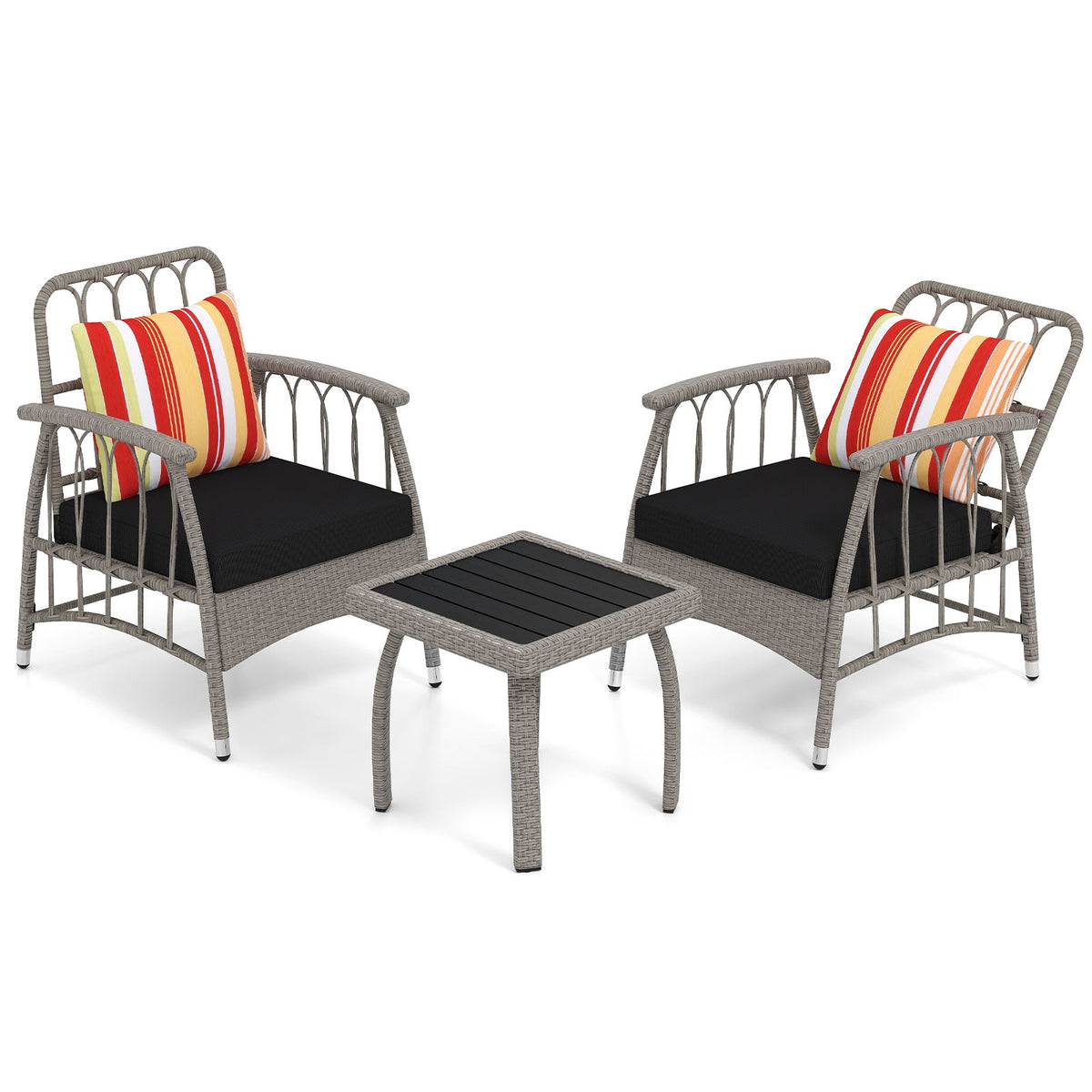 3-Piece Patio Wicker Set, Adjustable Backrest, Gray