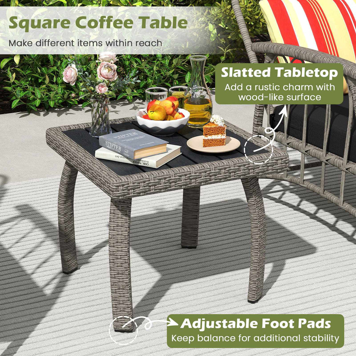3-Piece Patio Wicker Set, Adjustable Backrest, Gray