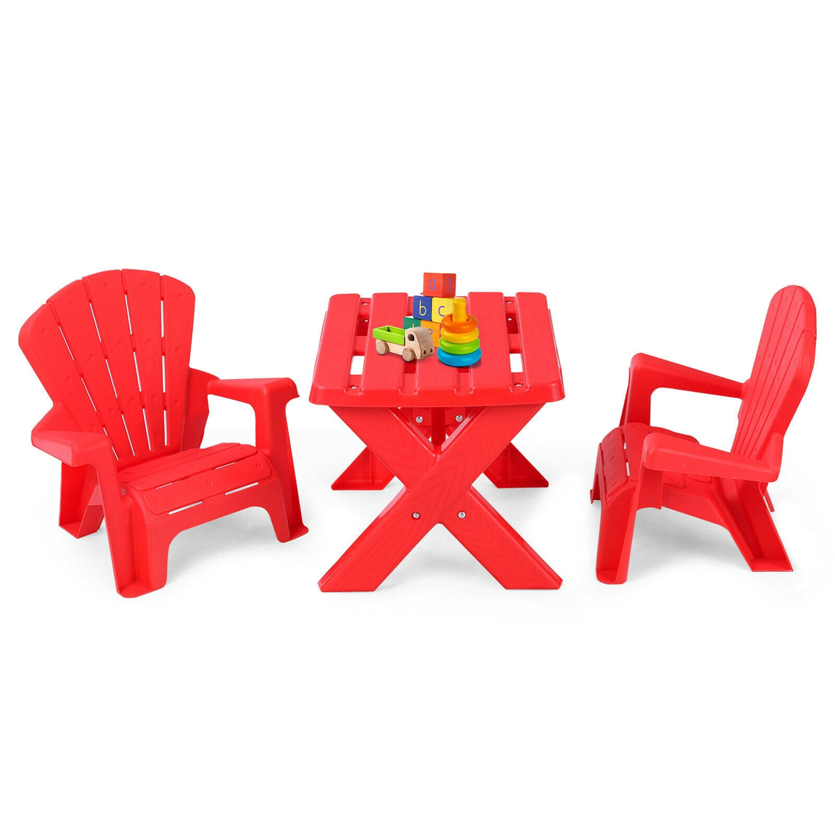 3-Piece Plastic Kids Table and Chair Set, Red
