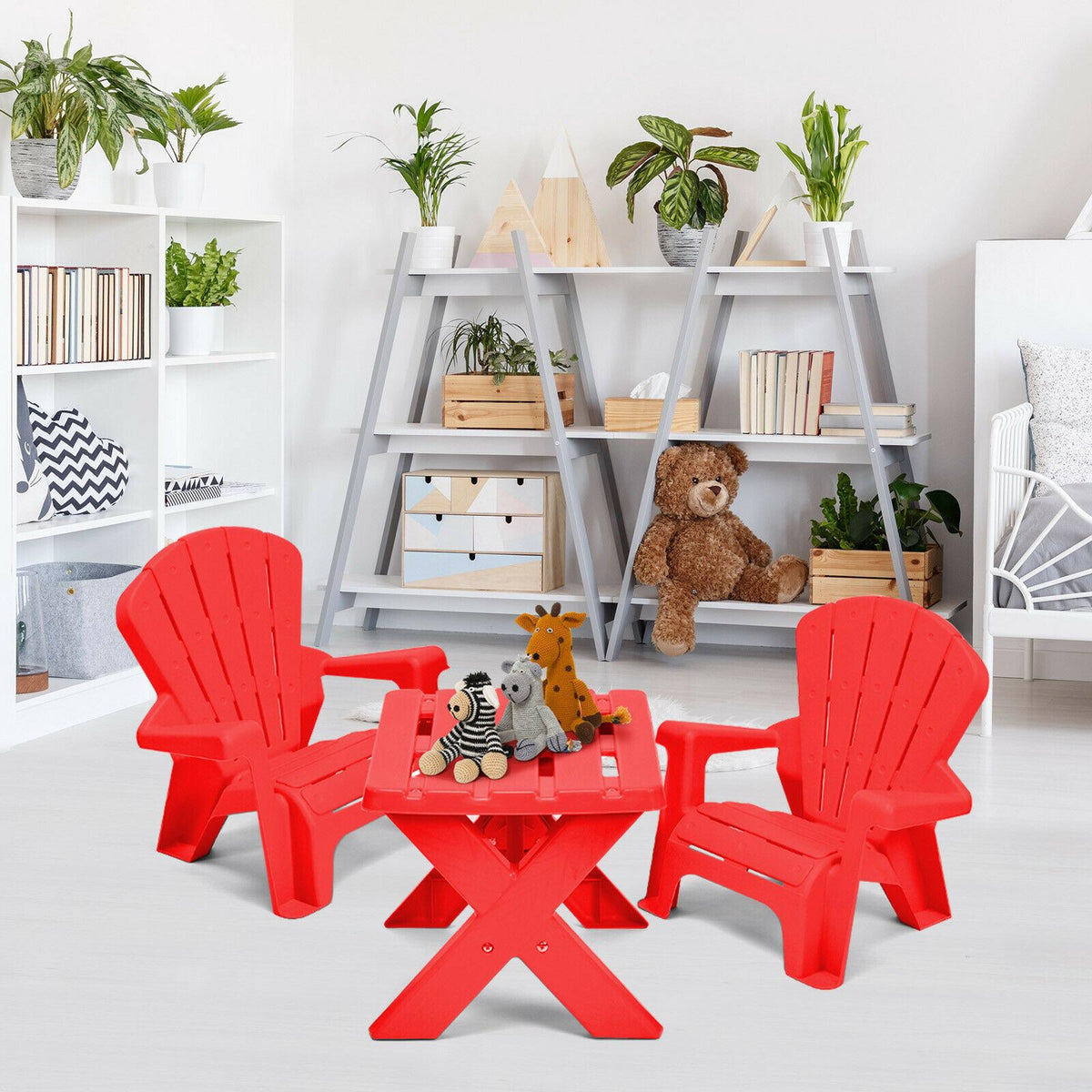 3-Piece Plastic Kids Table and Chair Set, Red