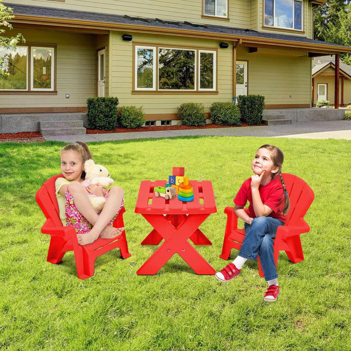 3-Piece Plastic Kids Table and Chair Set, Red