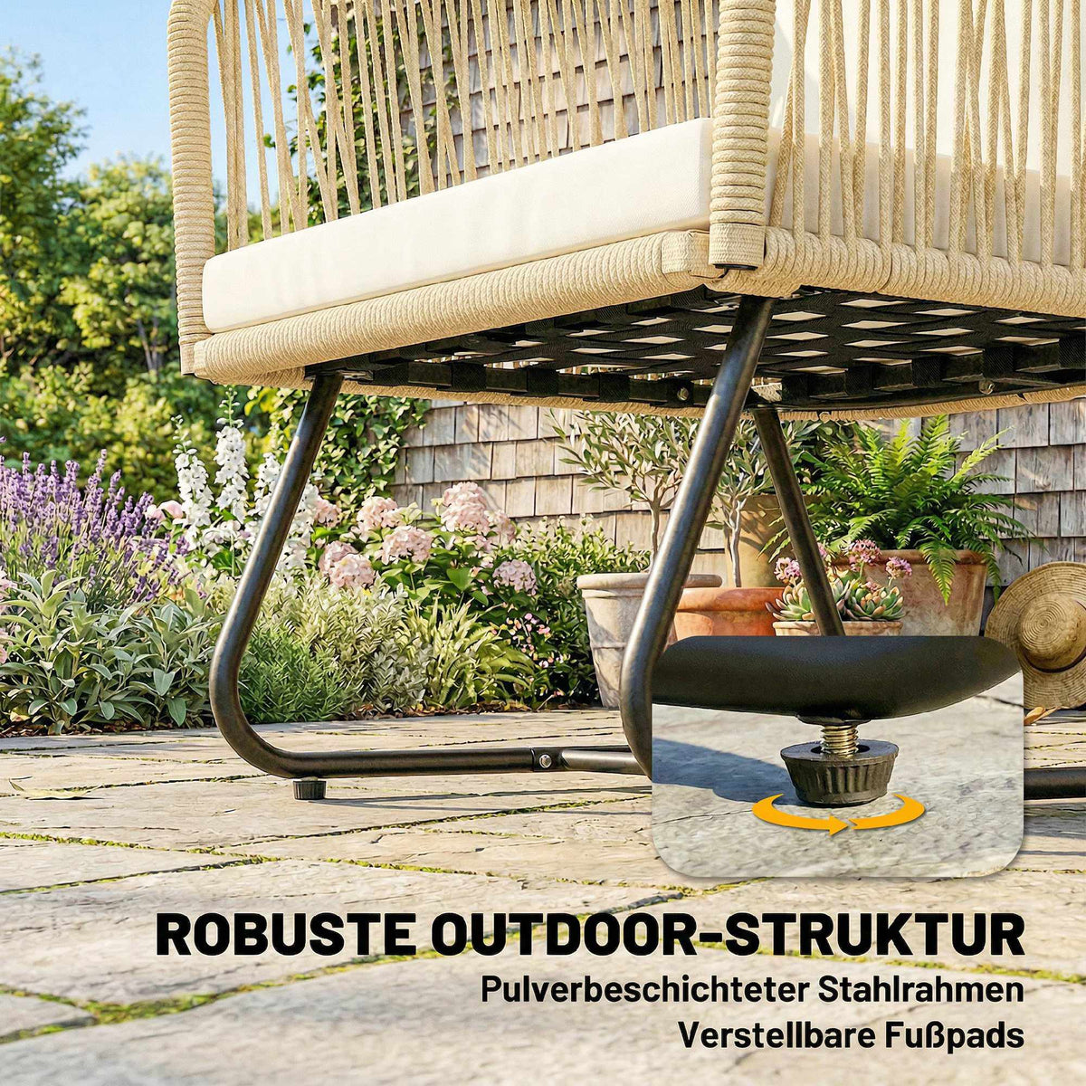 3-Piece Rattan Bistro Set with Cushions and Wood Table