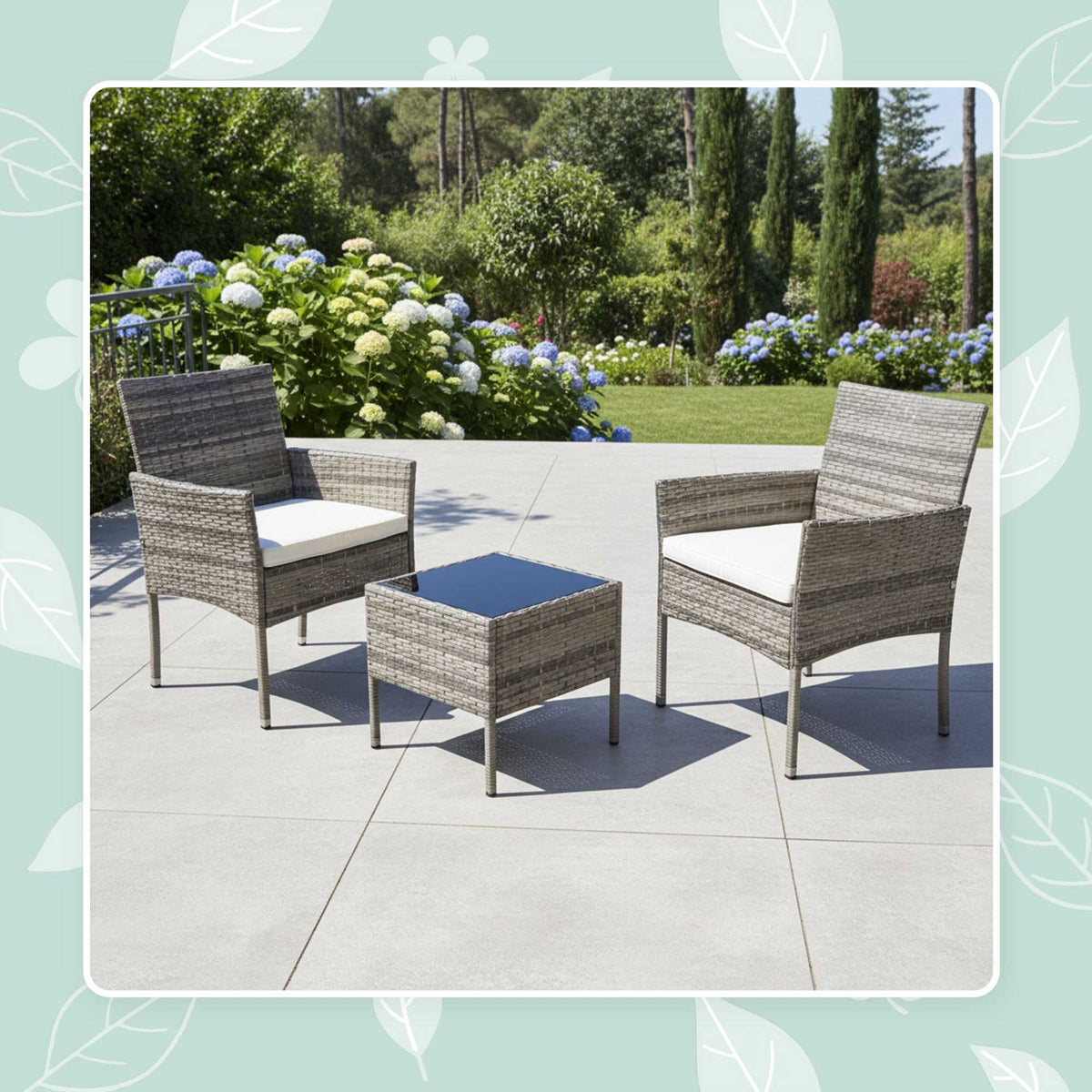 3-Piece Rattan Garden Set with Cushions and Table