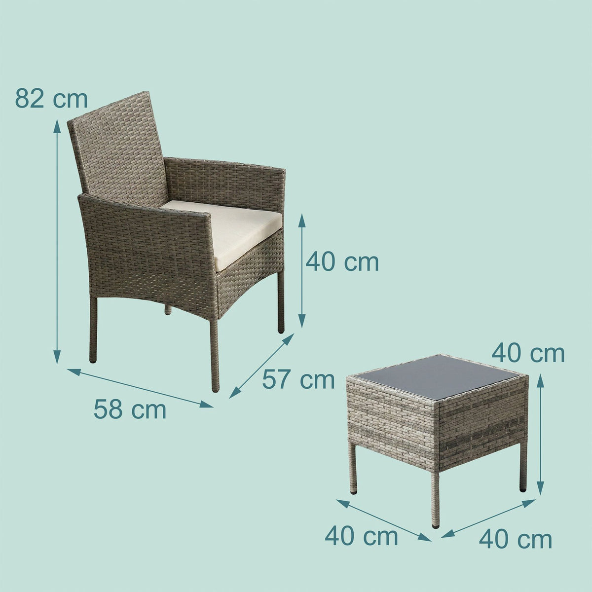 3-Piece Rattan Garden Set with Cushions and Table