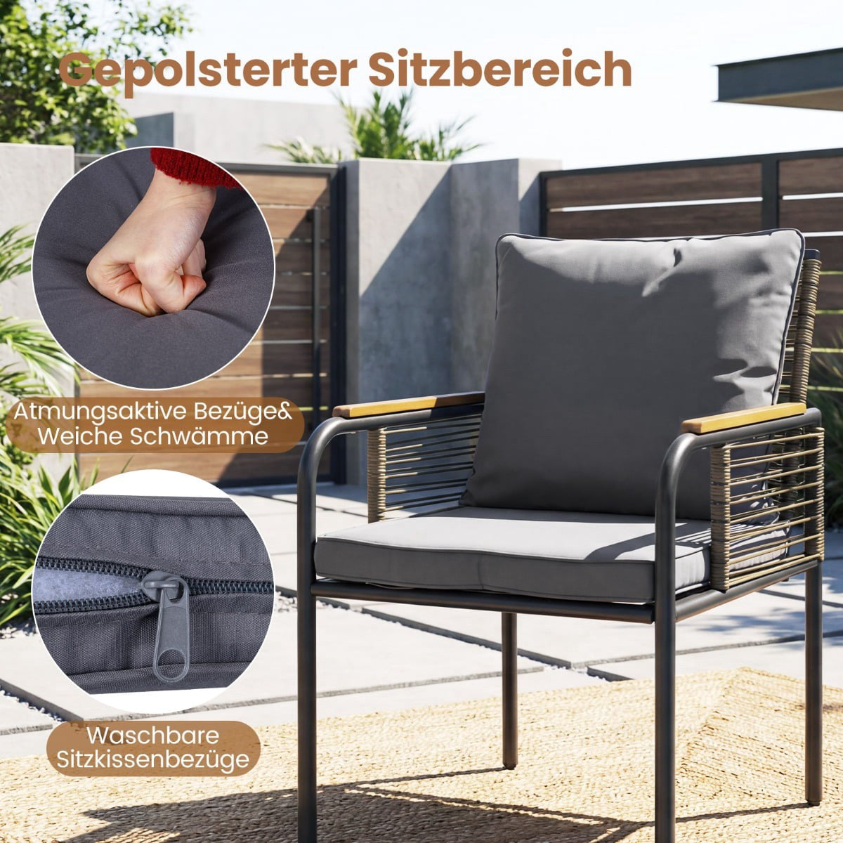 3-Piece Rattan Outdoor Dining Set with Cushions