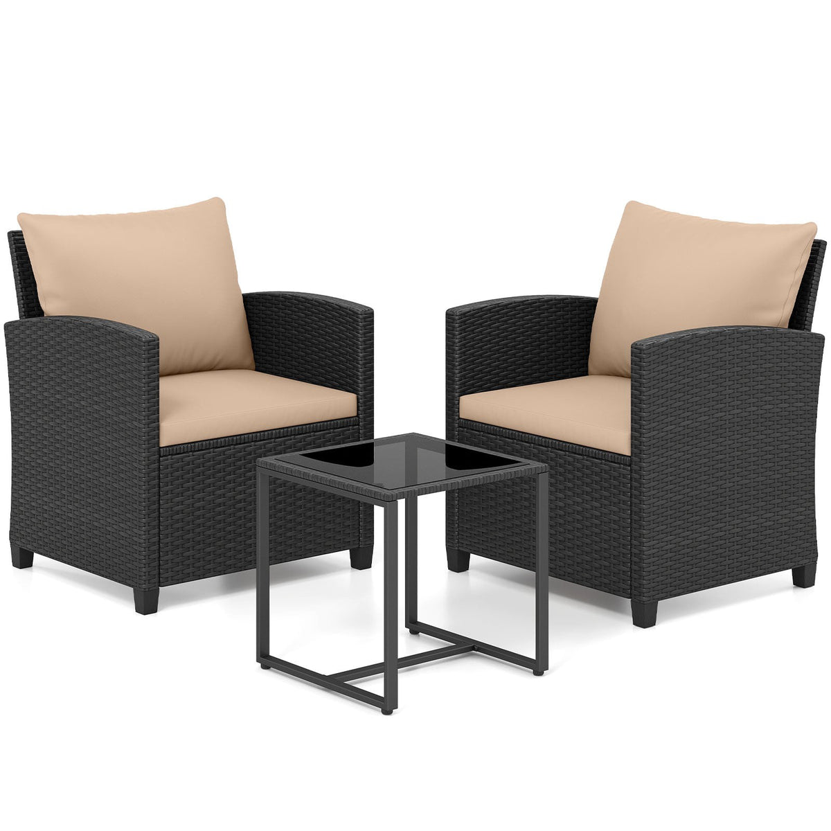 3-Piece Rattan Outdoor Furniture Set with Cushions