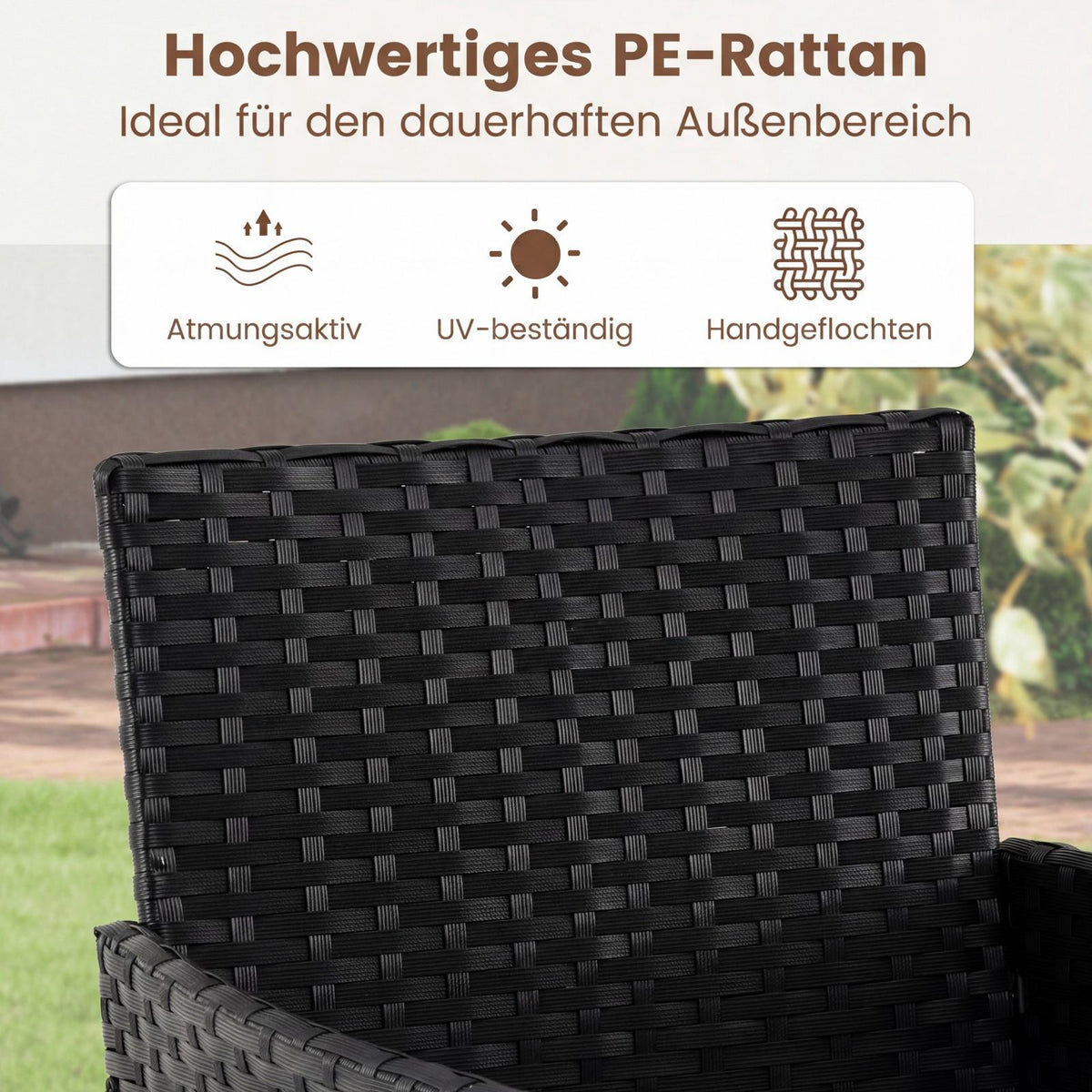 3-Piece Rattan Patio Set with Cushions and Glass Table