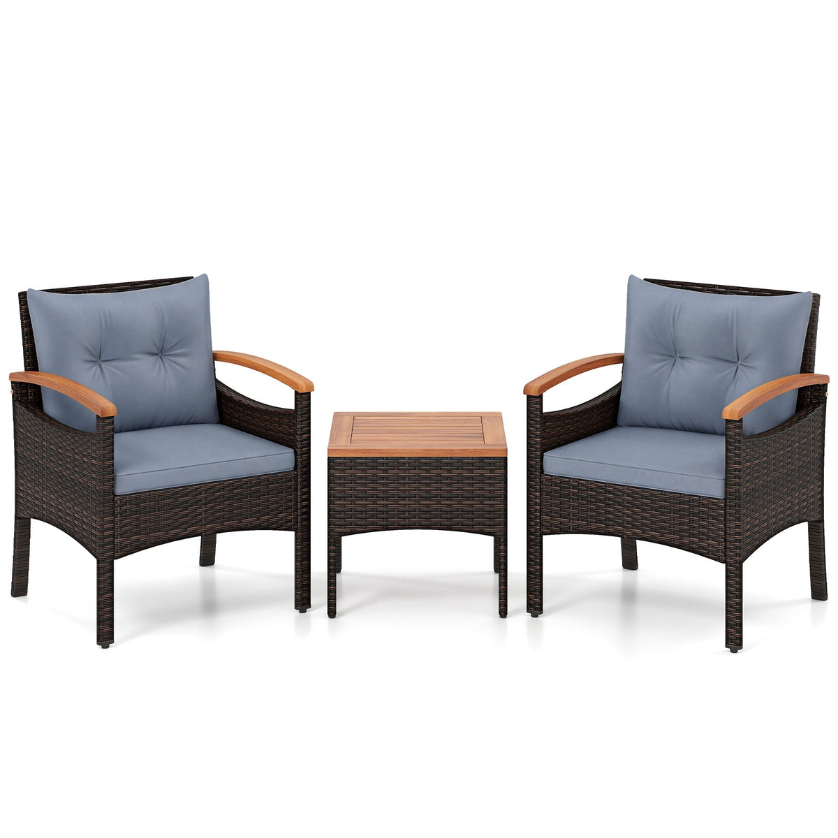 3-Piece Rattan Patio Set with Cushions and Table