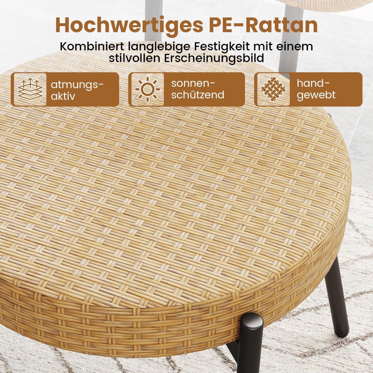 3-Piece Rattan Patio Set with Glass Table, Brown