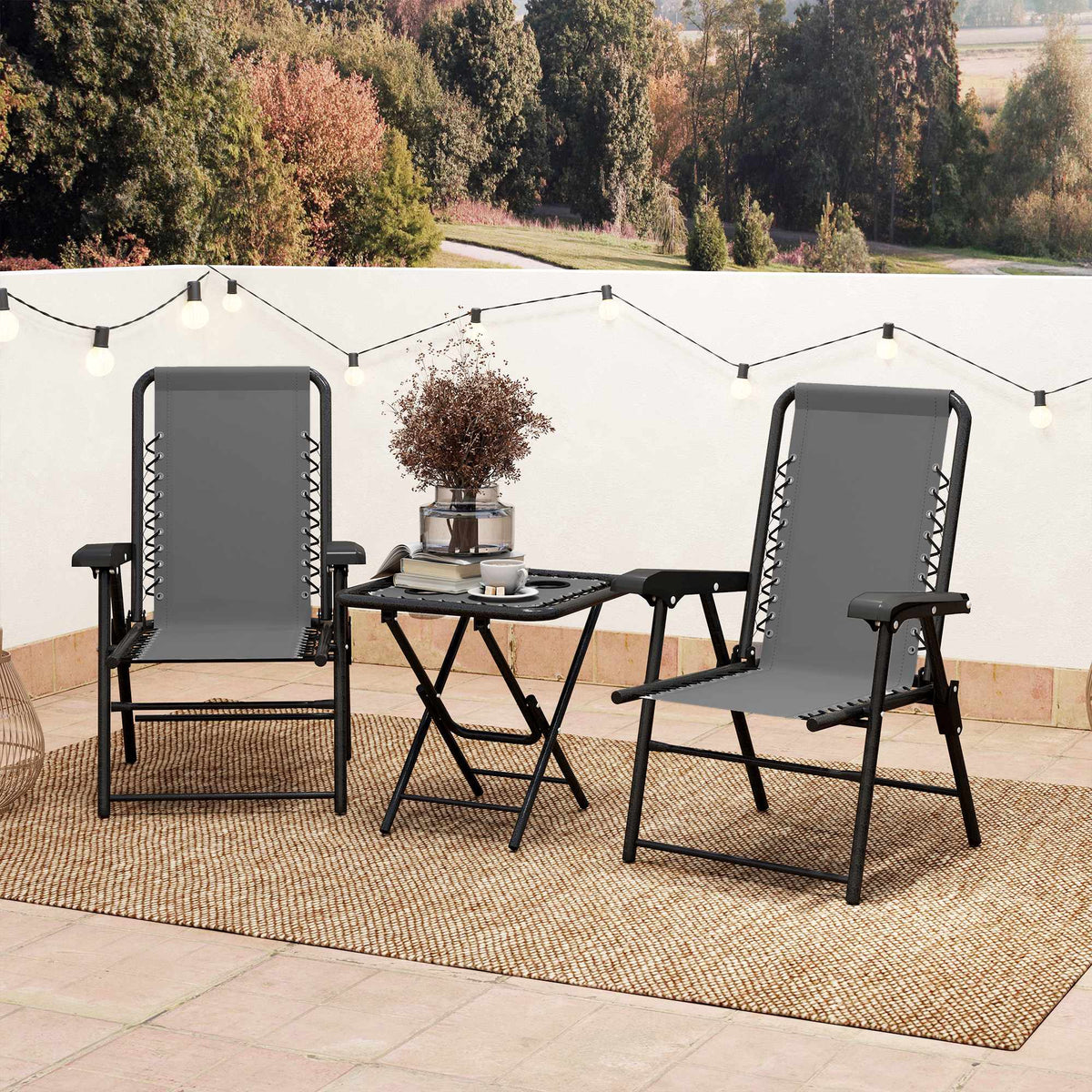 3-Piece Steel Bistro Set, Foldable, Dark Grey
