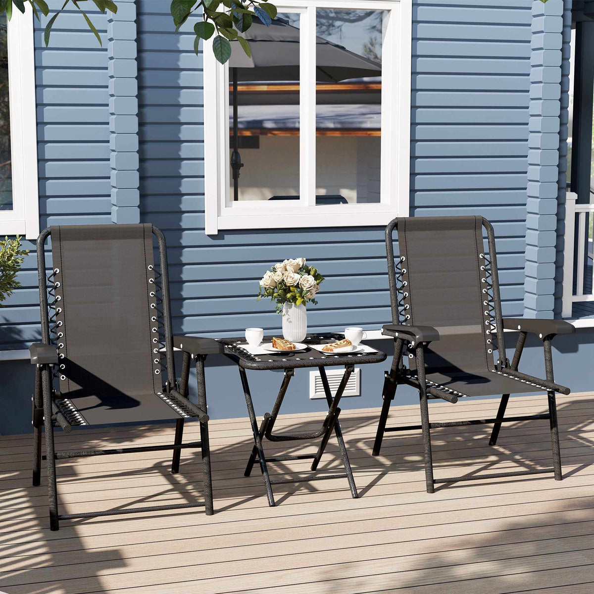 3-Piece Steel Bistro Set, Foldable, Weatherproof, Black
