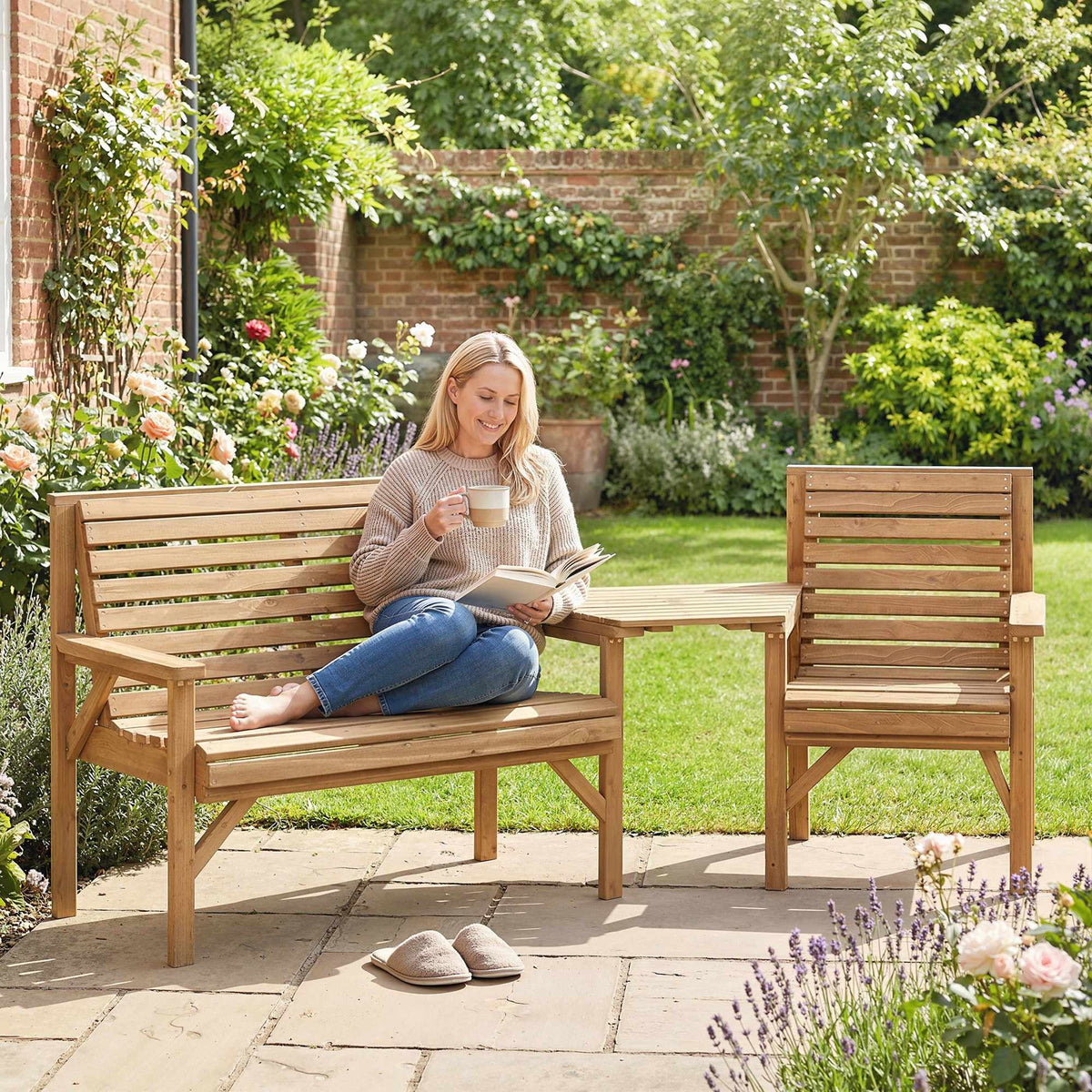3-Piece Wooden Patio Set with Umbrella Hole