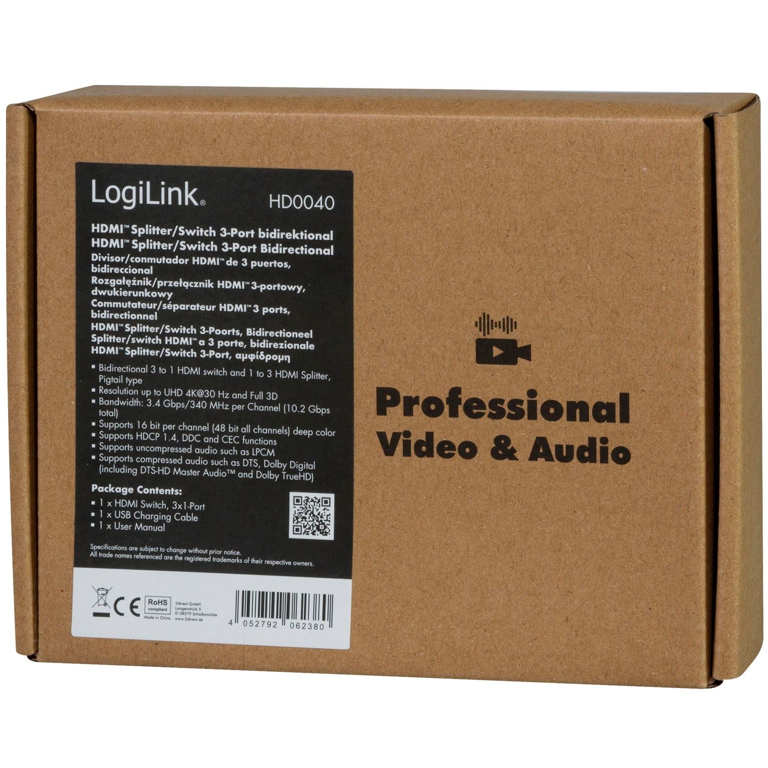 3-Port HDMI Switch, Bi-Directional, 4K UHD 30Hz