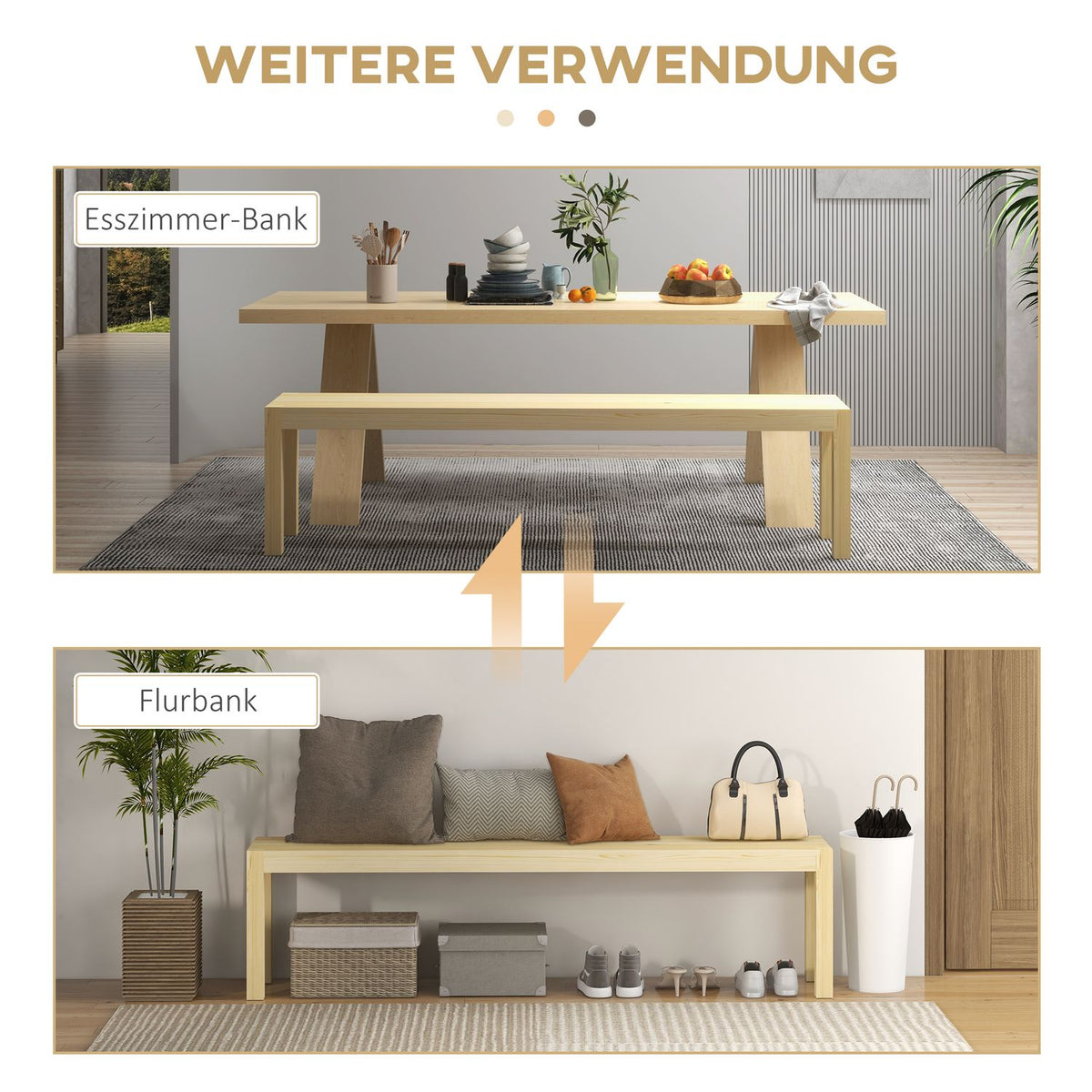 3-Seater Bench, Robust Wooden Bench In Country House Style, Kitchen Bench, Up To 330 Kg, Pine Wood, Natural