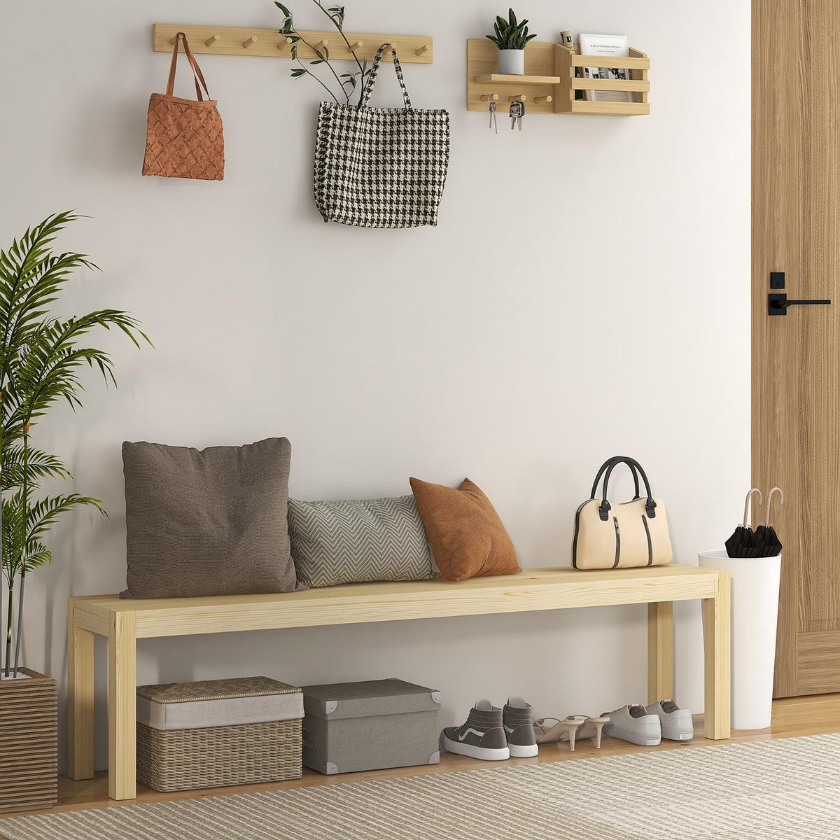 3-Seater Bench, Robust Wooden Bench In Country House Style, Kitchen Bench, Up To 330 Kg, Pine Wood, Natural