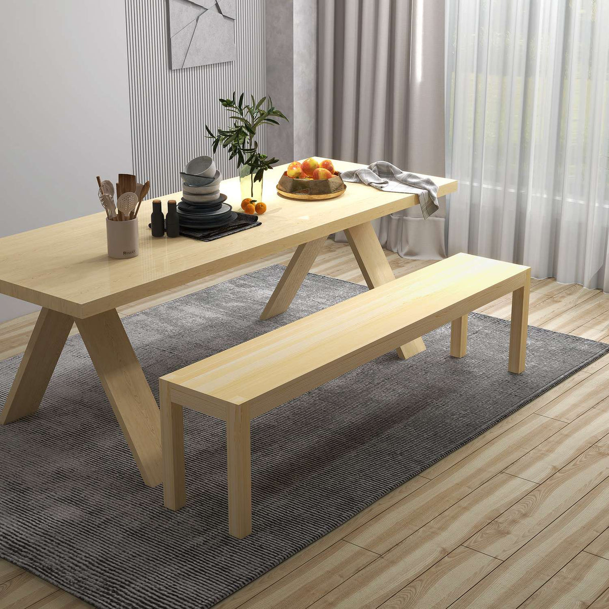 3-Seater Bench, Robust Wooden Bench In Country House Style, Kitchen Bench, Up To 330 Kg, Pine Wood, Natural