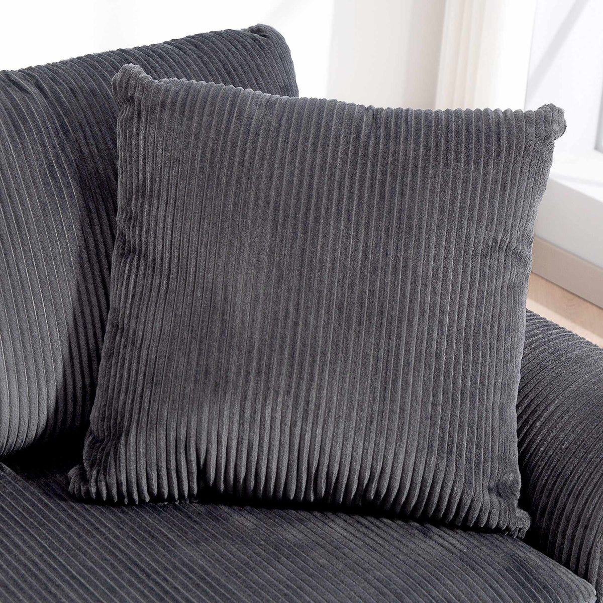3-Seater Cord Sofa with Cushions, 212 cm, Dark Grey