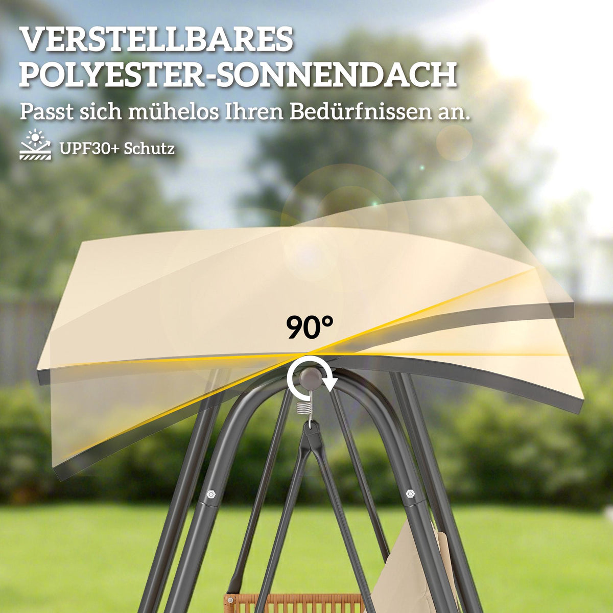 3-Seater Garden Swing with Adjustable Canopy, Breathable Cushions