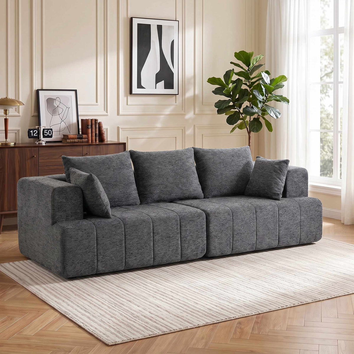 3-Seater Grey Chenille Cloud Sofa with Cushions