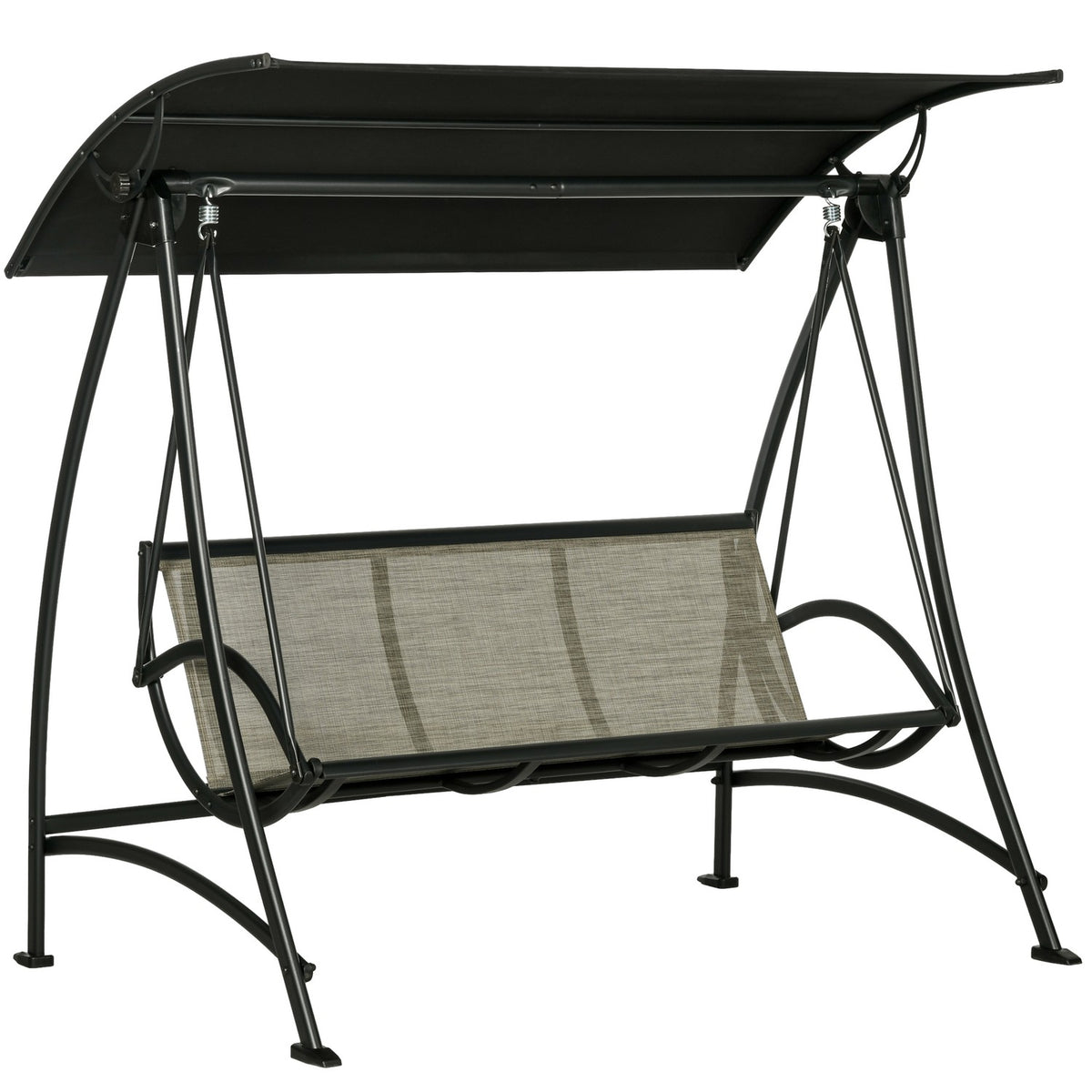 3-Seater Hollywood Swing, Garden Swing With Adjustable Sun Canopy, Uv Protection, Swing Bench Holds Up To 330 Kg, Textline, Black