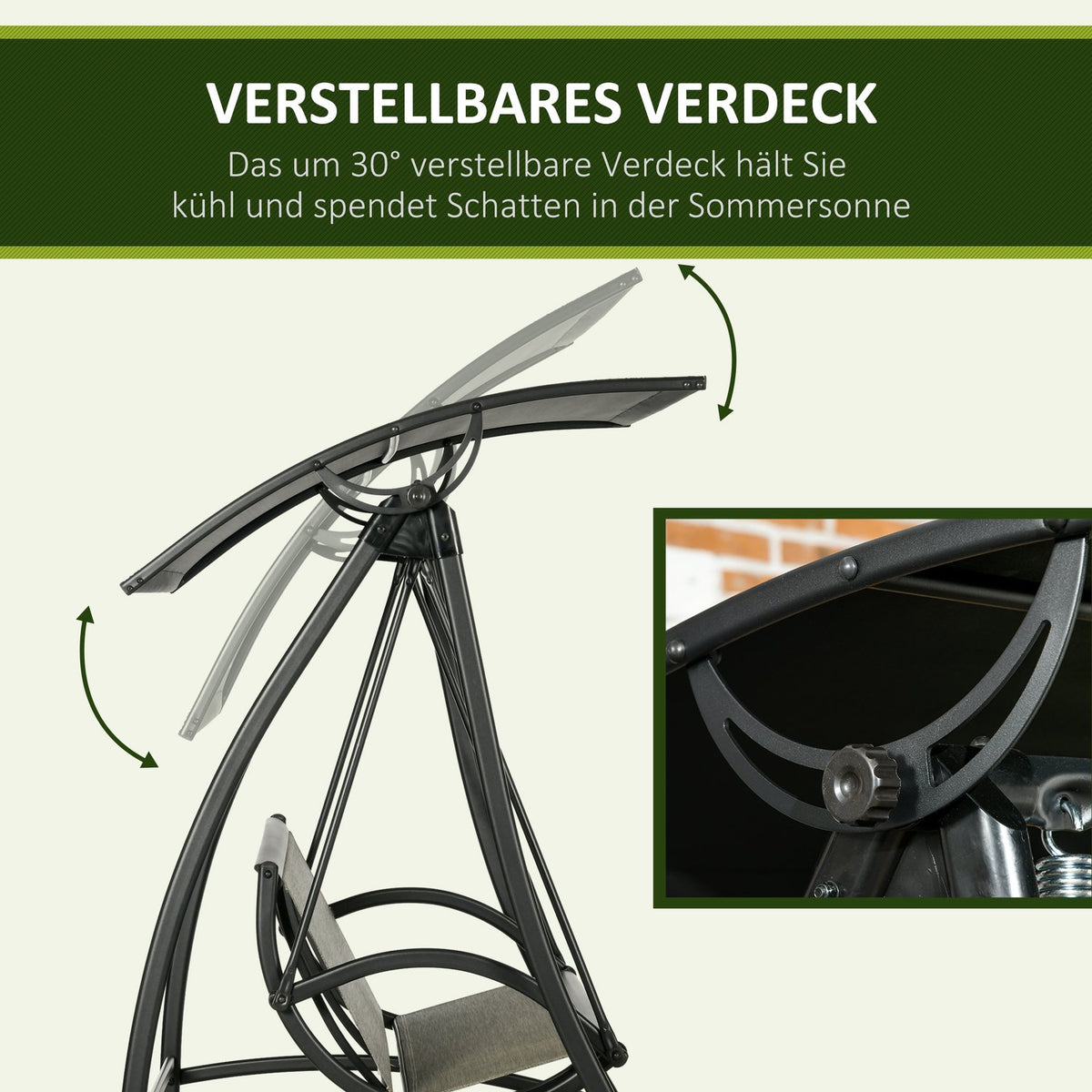 3-Seater Hollywood Swing, Garden Swing With Adjustable Sun Canopy, Uv Protection, Swing Bench Holds Up To 330 Kg, Textline, Black