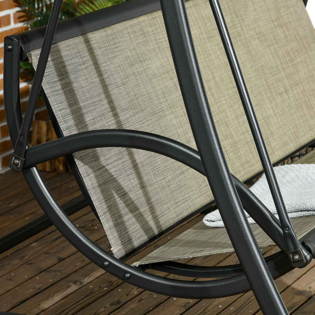 3-Seater Hollywood Swing, Garden Swing With Adjustable Sun Canopy, Uv Protection, Swing Bench Holds Up To 330 Kg, Textline, Black