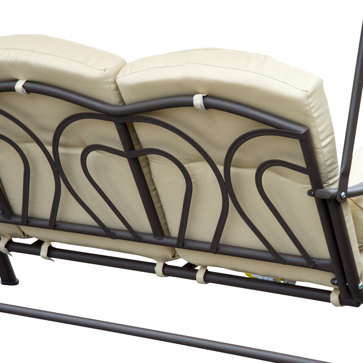 3-Seater Hollywood Swing Garden Swing With Sun Canopy Cushion Metal Polyester Beige + Brown 120 X 208 X 172 Cm