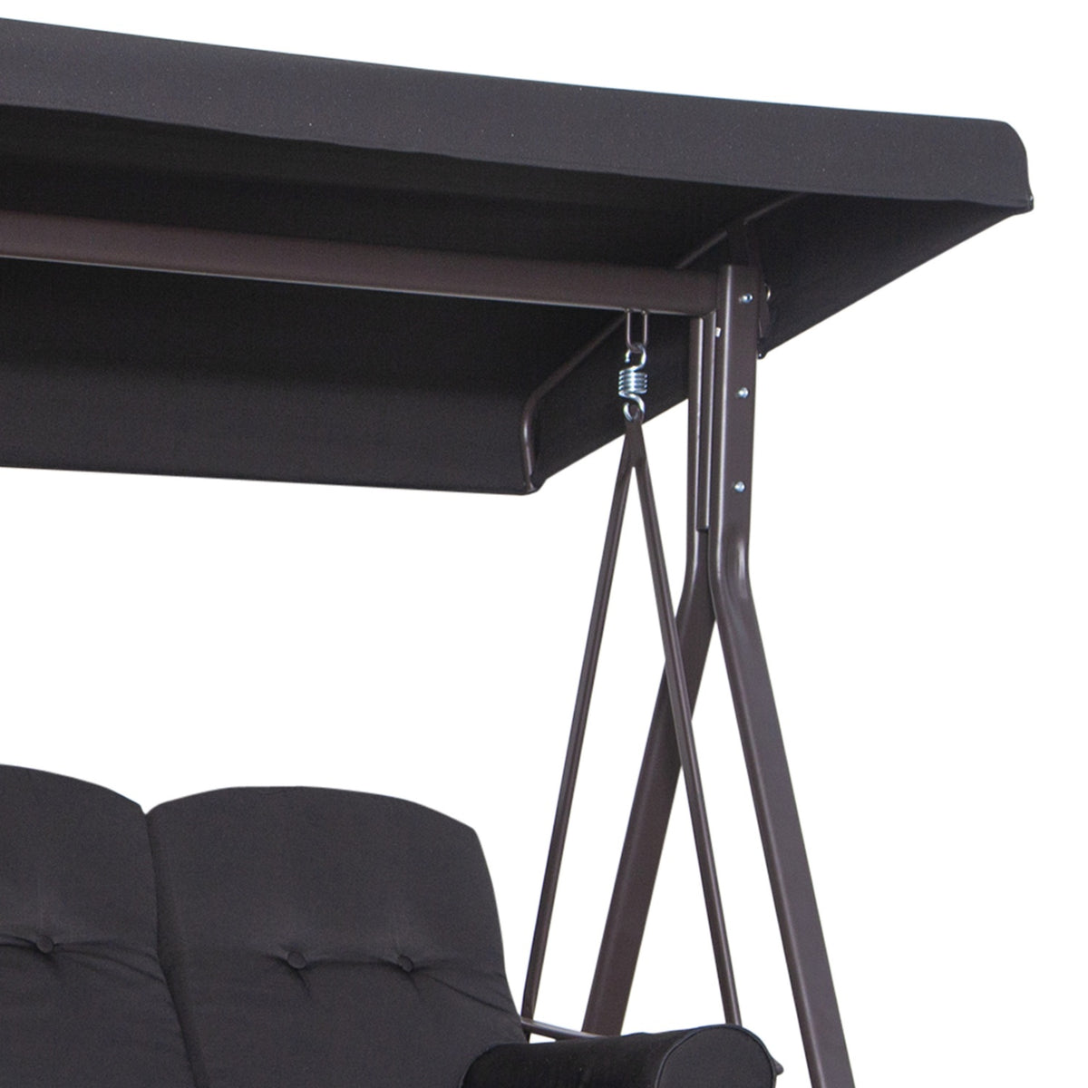 3-Seater Hollywood Swing Garden Swing With Sun Canopy Cushion Metal Polyester Black 116 X 206 X 183 Cm