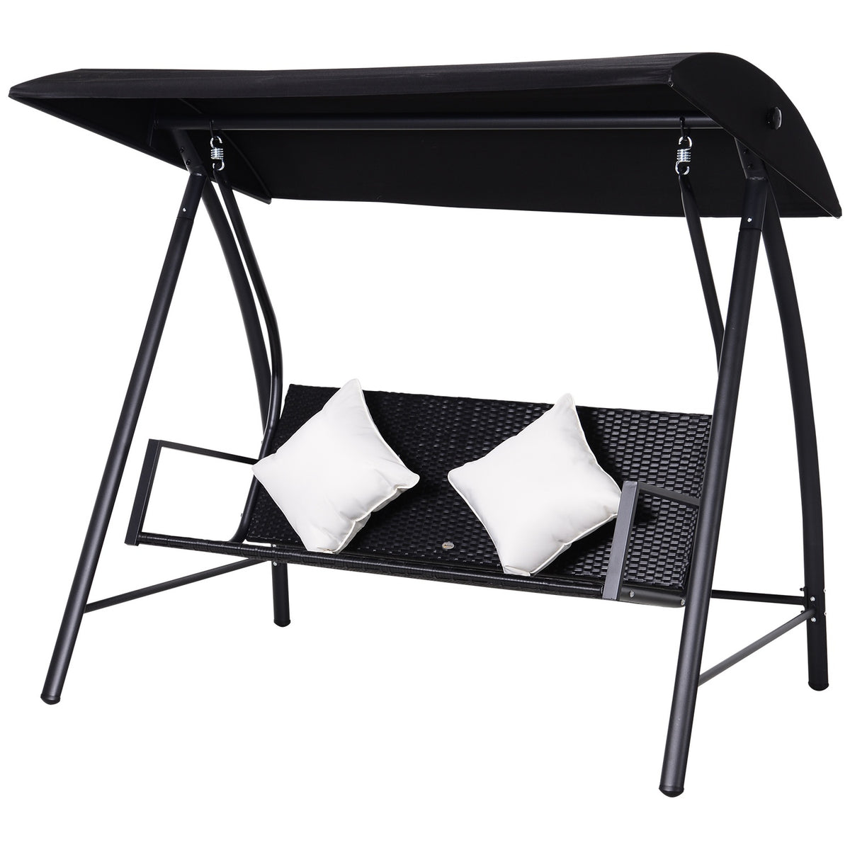 3-Seater Hollywood Swing Polyrattan Metal With Cushion Holds Up To 360Kg New (Black)
