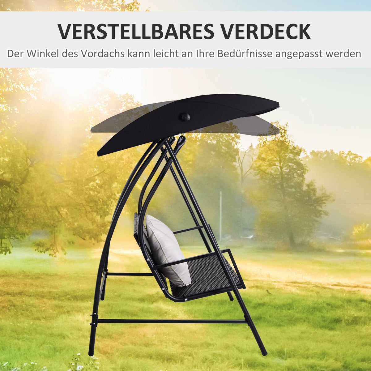 3-Seater Hollywood Swing Polyrattan Metal With Cushion Holds Up To 360Kg New (Black)