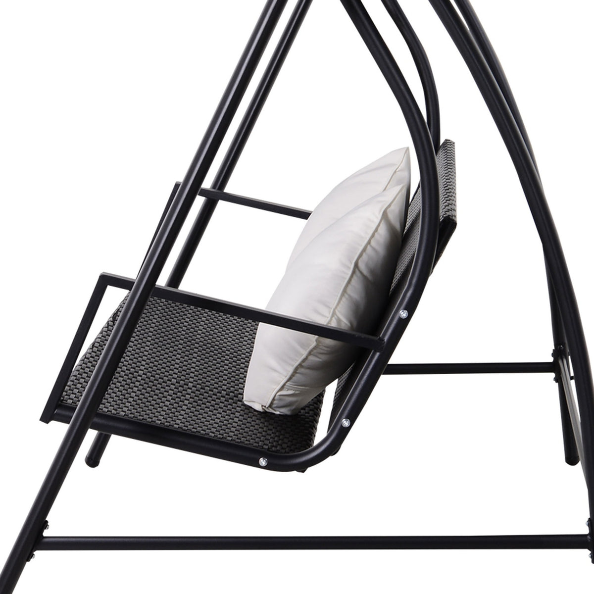 3-Seater Hollywood Swing Polyrattan Metal With Cushion Holds Up To 360Kg New (Black)