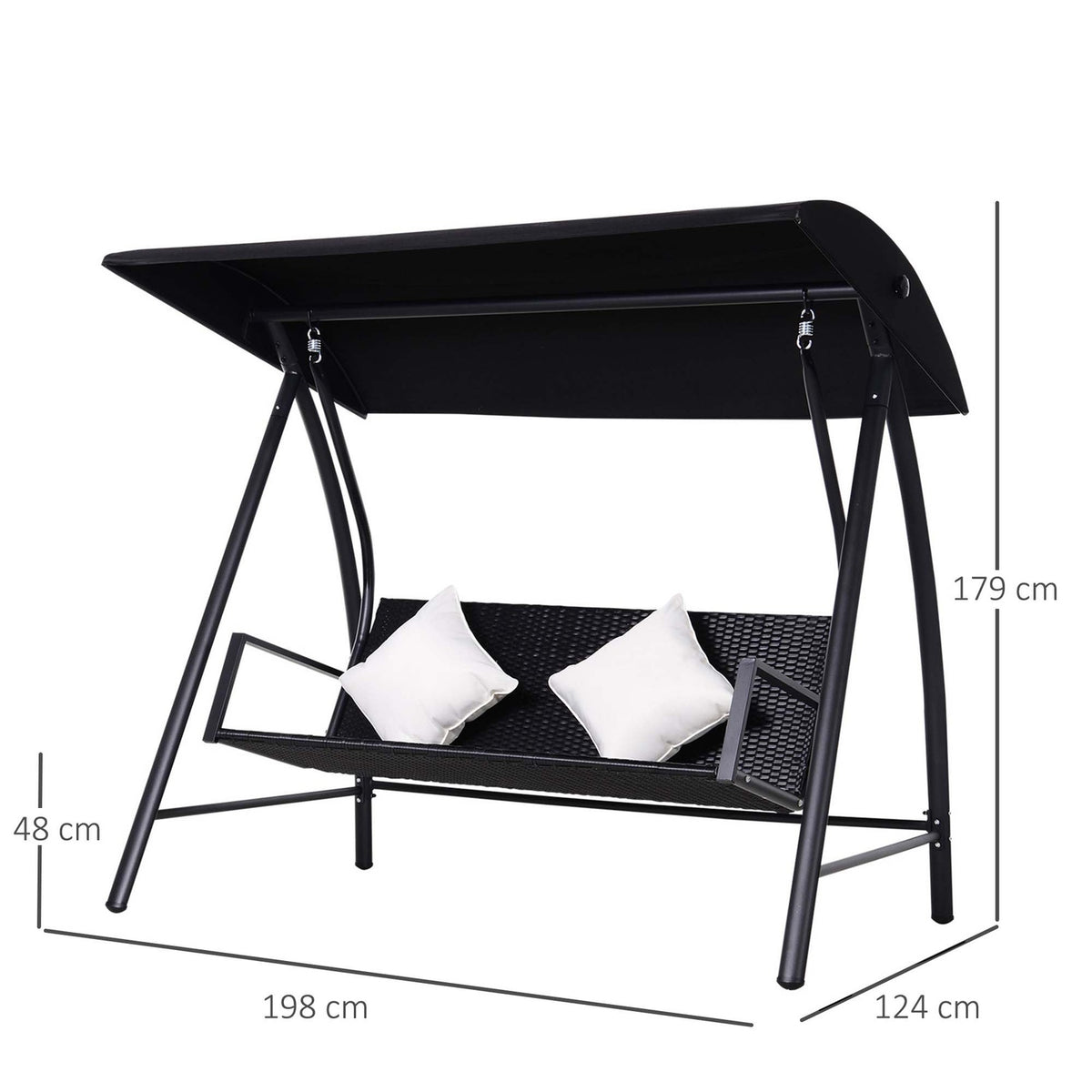 3-Seater Hollywood Swing Polyrattan Metal With Cushion Holds Up To 360Kg New (Black)