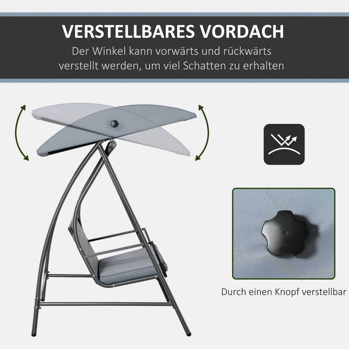 3-Seater Hollywood Swing With Roof Garden Swing Polyrattan + Metal Gray 198 X 124 X 179 Cm