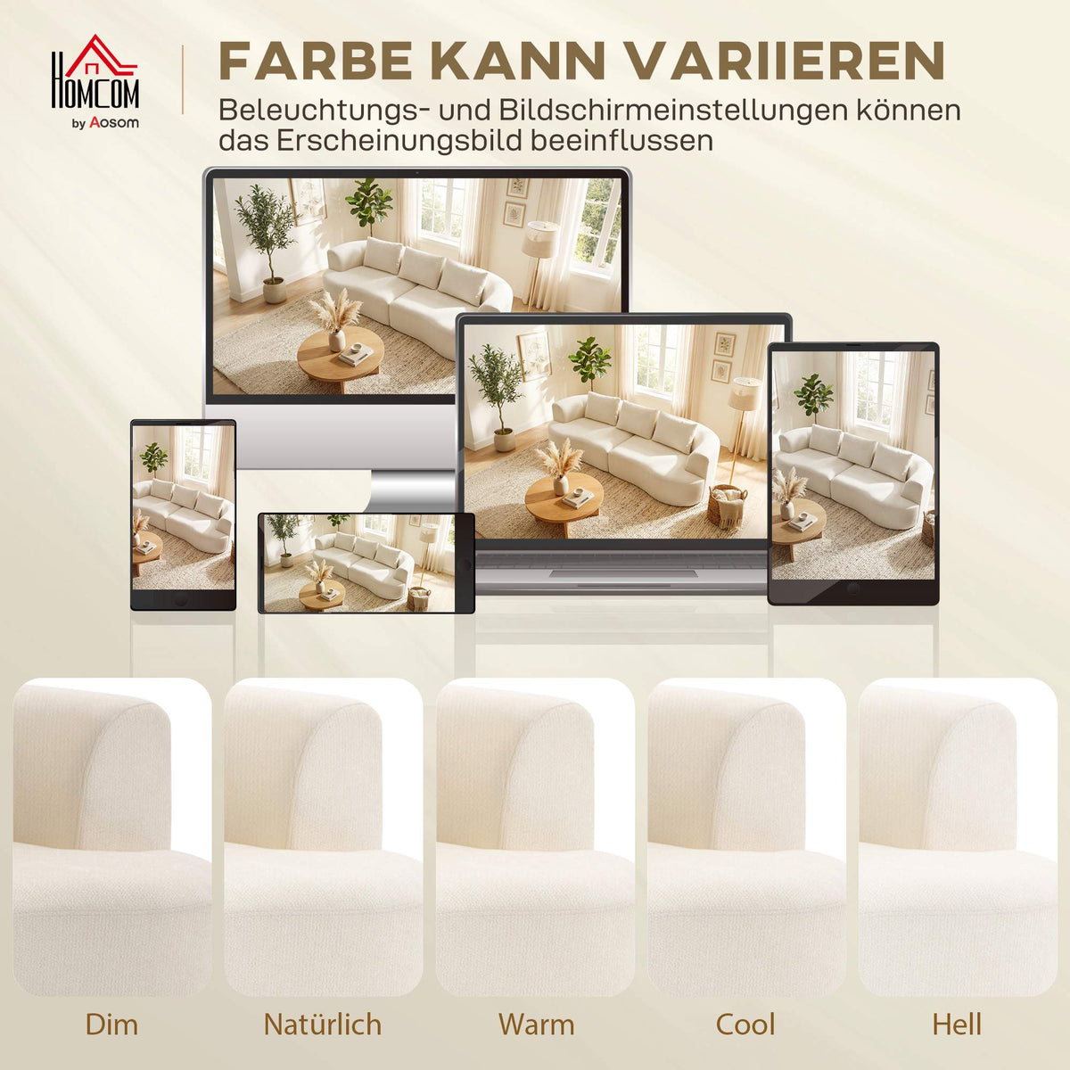 3-Seater Sofa, 203 cm, Chenille Fabric, Cream White