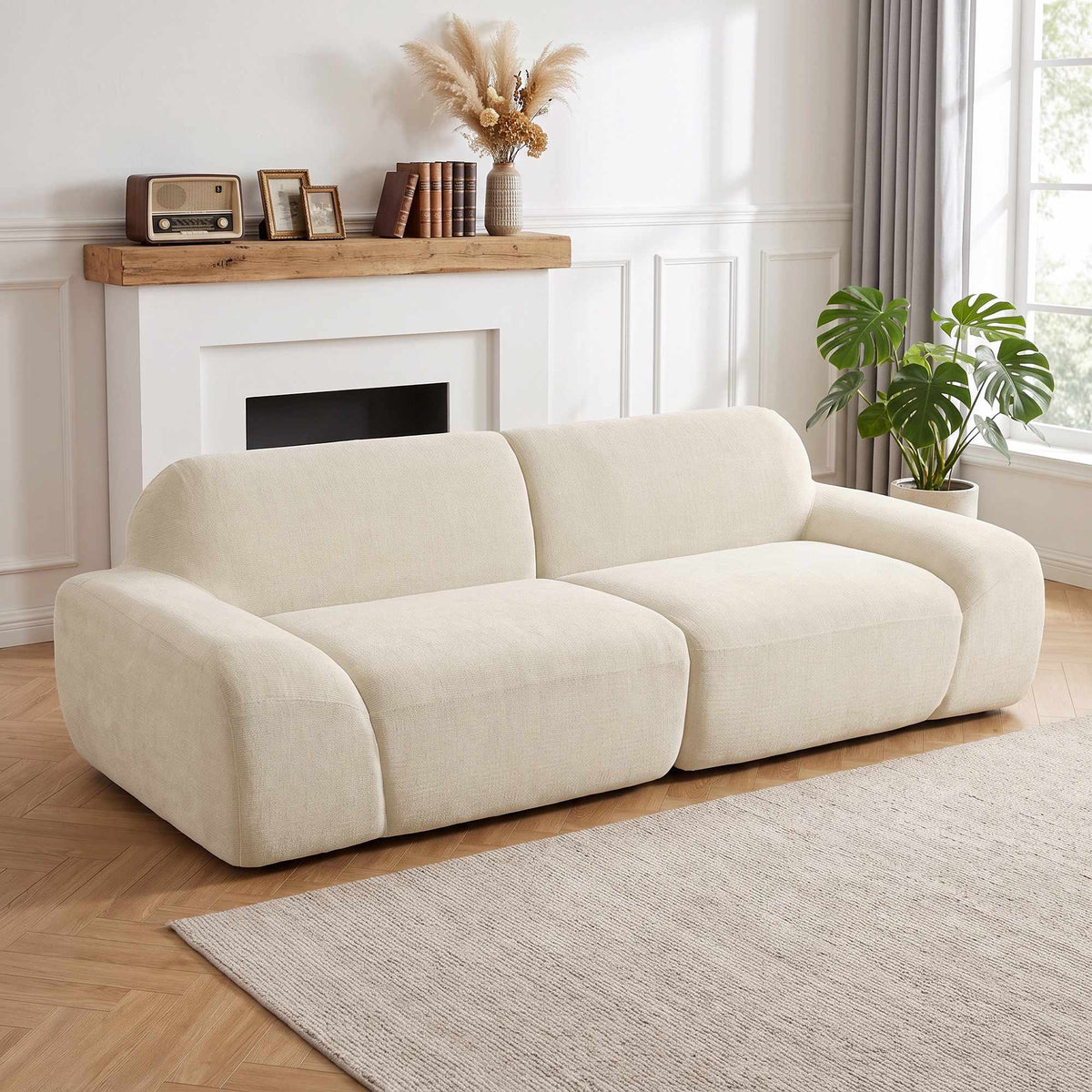 3-Seater Sofa, Cream White, Chenille Upholstery, No Assembly