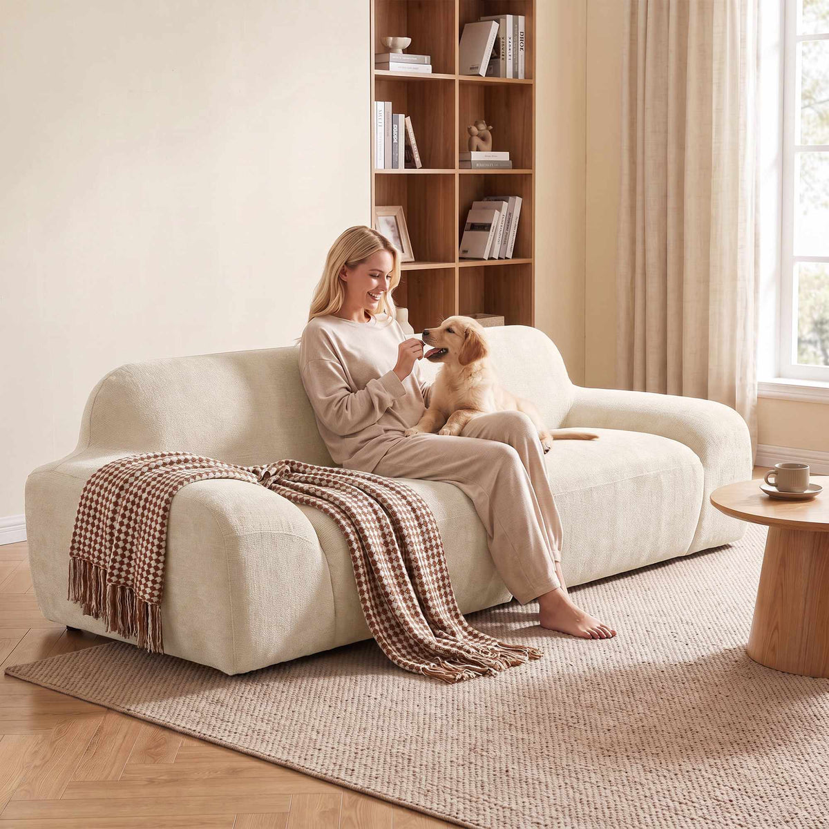 3-Seater Sofa, Cream White, Chenille Upholstery, No Assembly