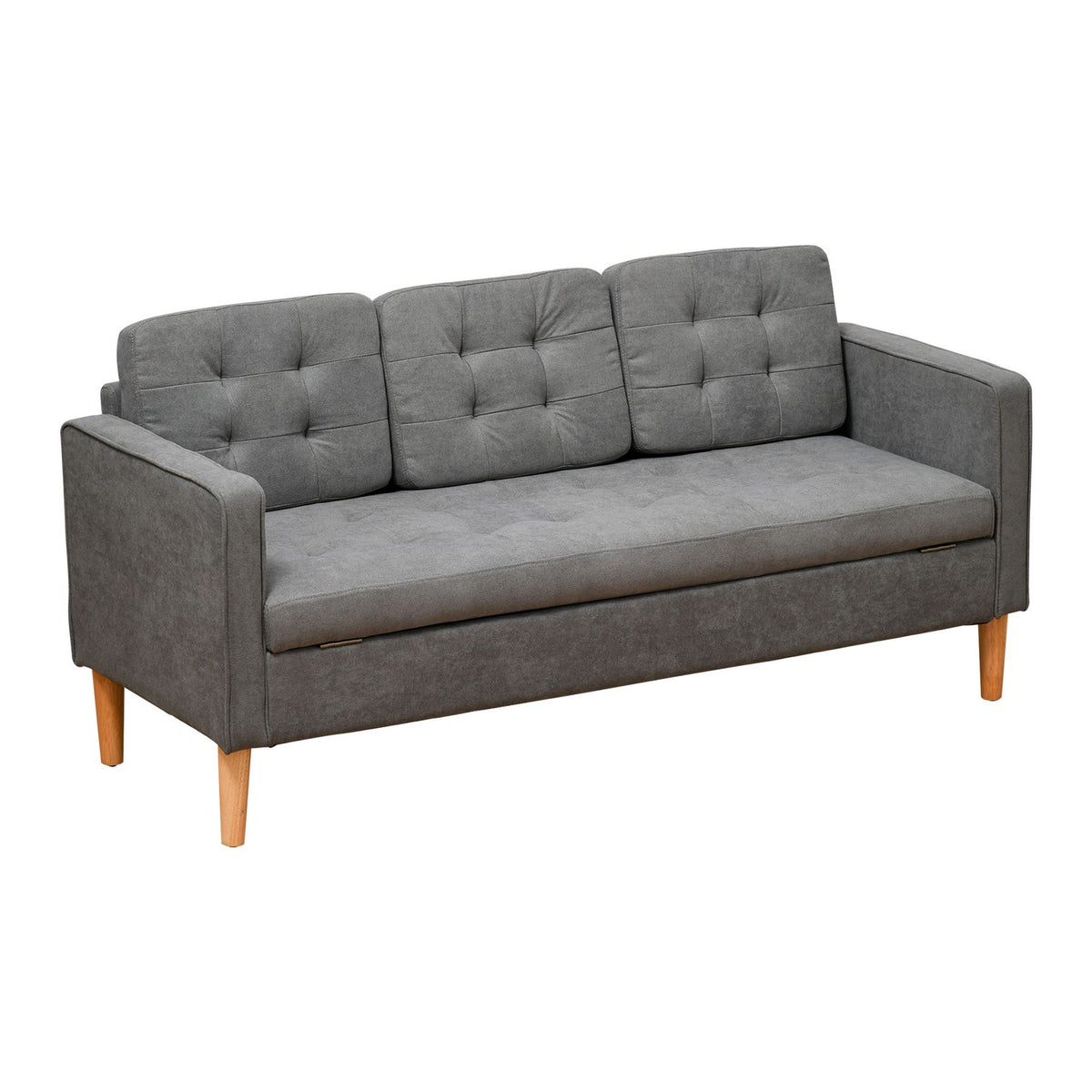 3-Seater Sofa Fabric Sofa Double Sofa Removable With Cushions Rubber Wood Cotton Gray 166.5 X 62 X 82 Cm