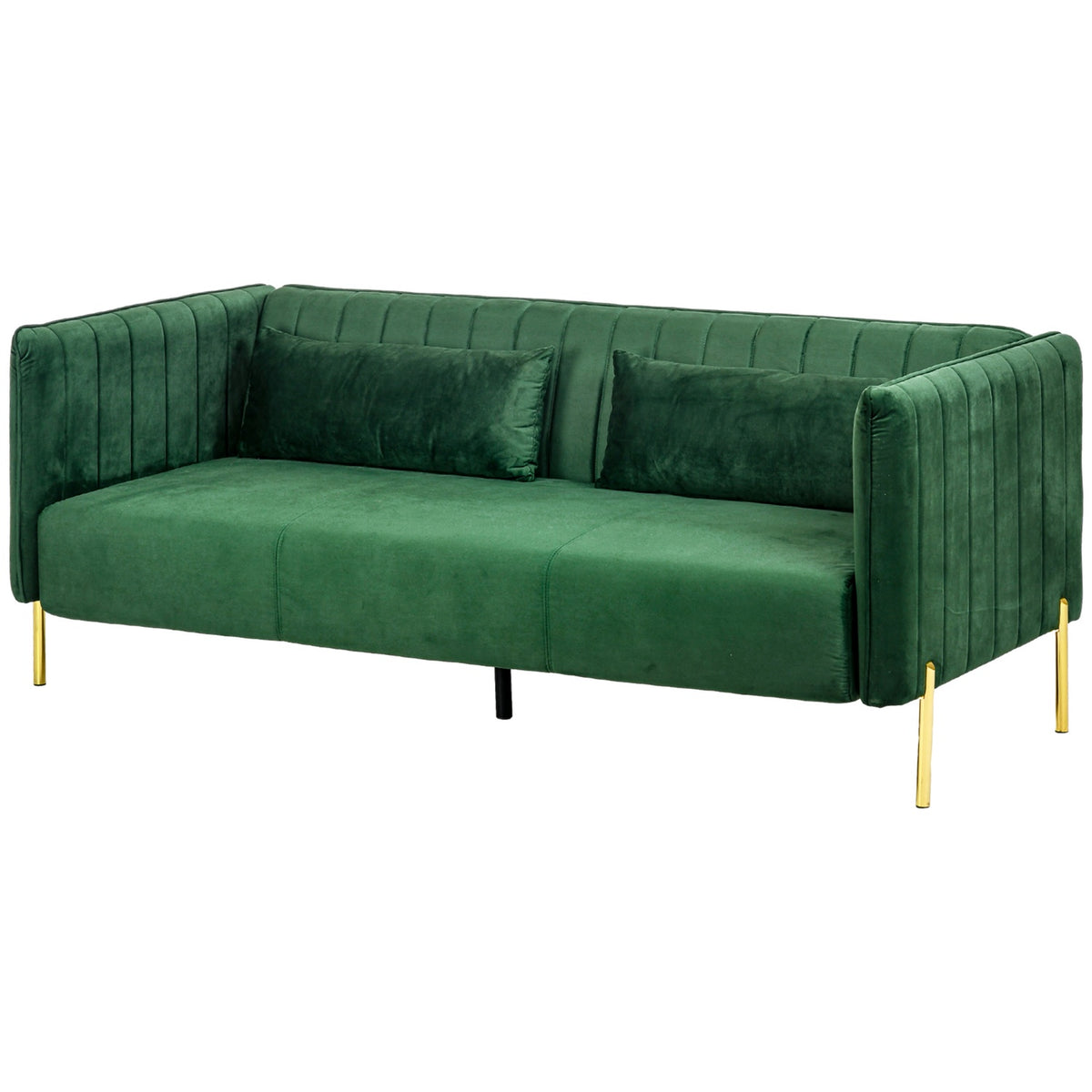 3-Seater Sofa, Guest Sofa With 2 Seat Cushions, Three-Seater Couch With Armrests, Upholstered Sofa With Velvet Look, 200 X 88 X 76 Cm, Green
