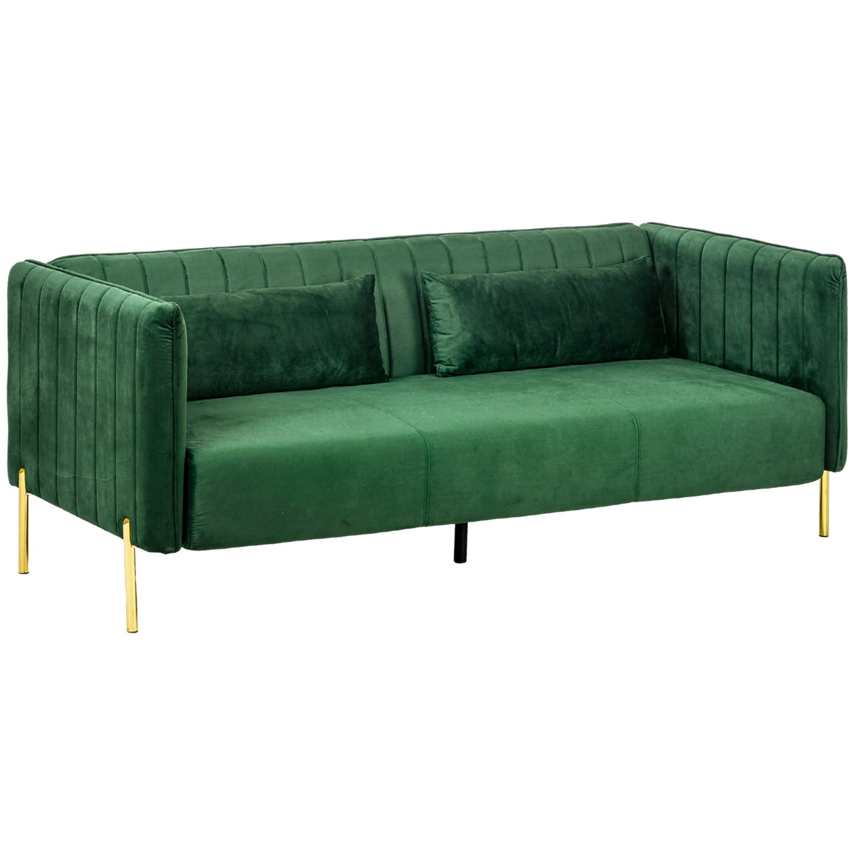 3-Seater Sofa, Guest Sofa With 2 Seat Cushions, Three-Seater Couch With Armrests, Upholstered Sofa With Velvet Look, 200 X 88 X 76 Cm, Green