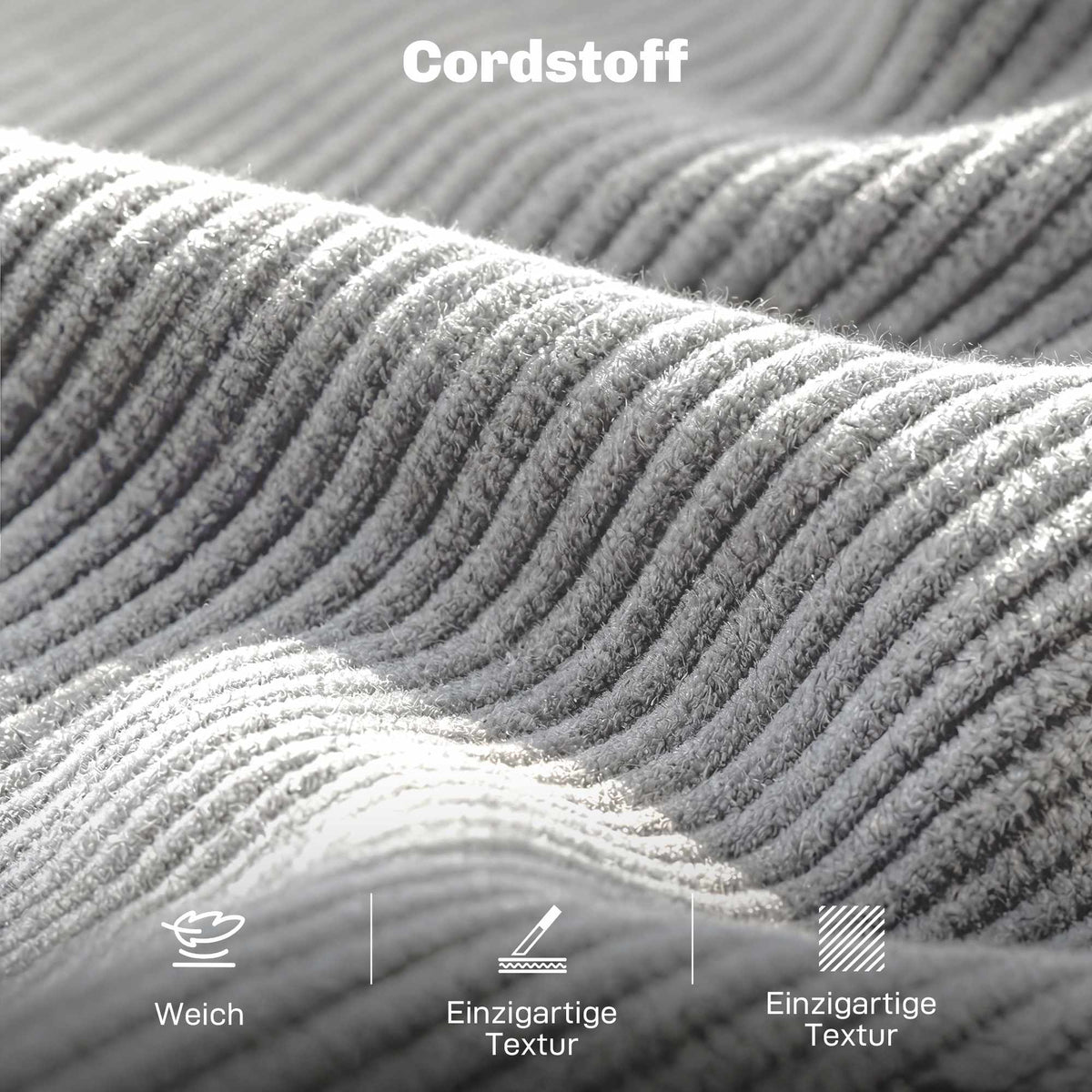 3-Seater Sofa, High-Density Foam, Cord Fabric, 188 cm