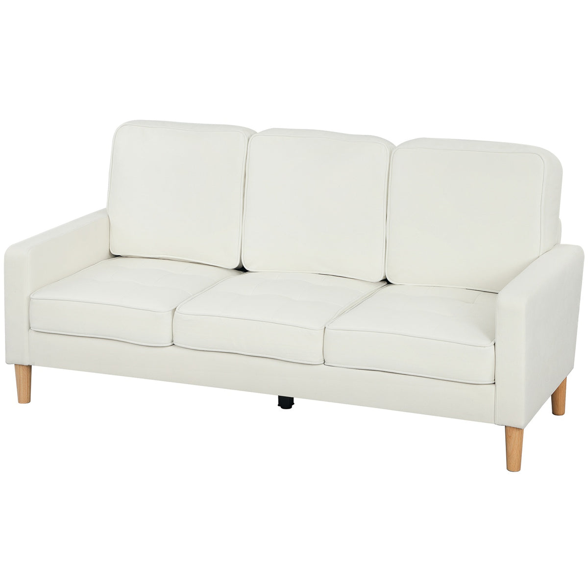 3-Seater Sofa, Thick Cushions, Rubberwood, Cream Fabric