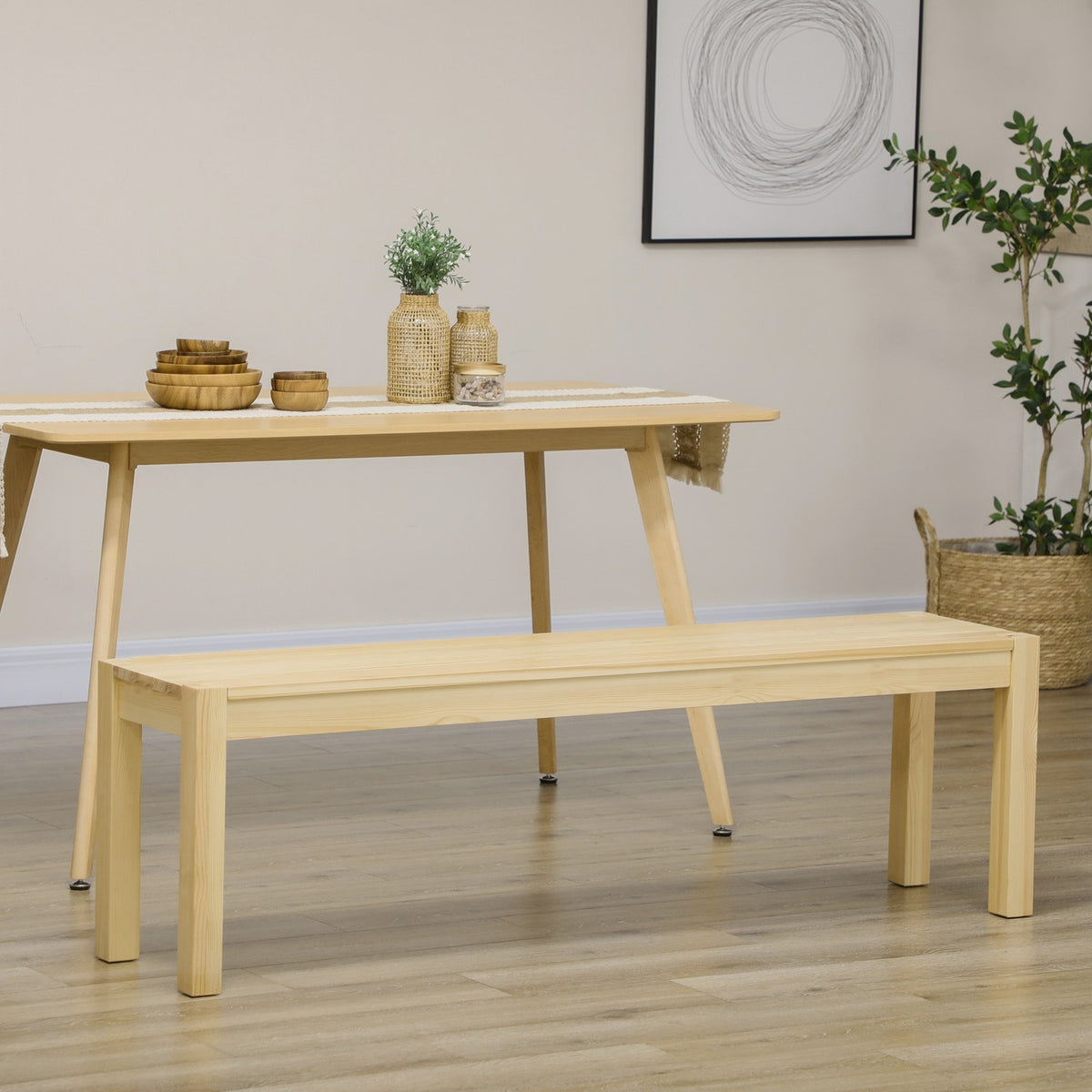3-Seater Wooden Bench, Dining Bench In Country House Style, Kitchen Bench, Pine Wood, Can Hold Up To 330 Kg, Natural, 150 X 33 X 45 Cm